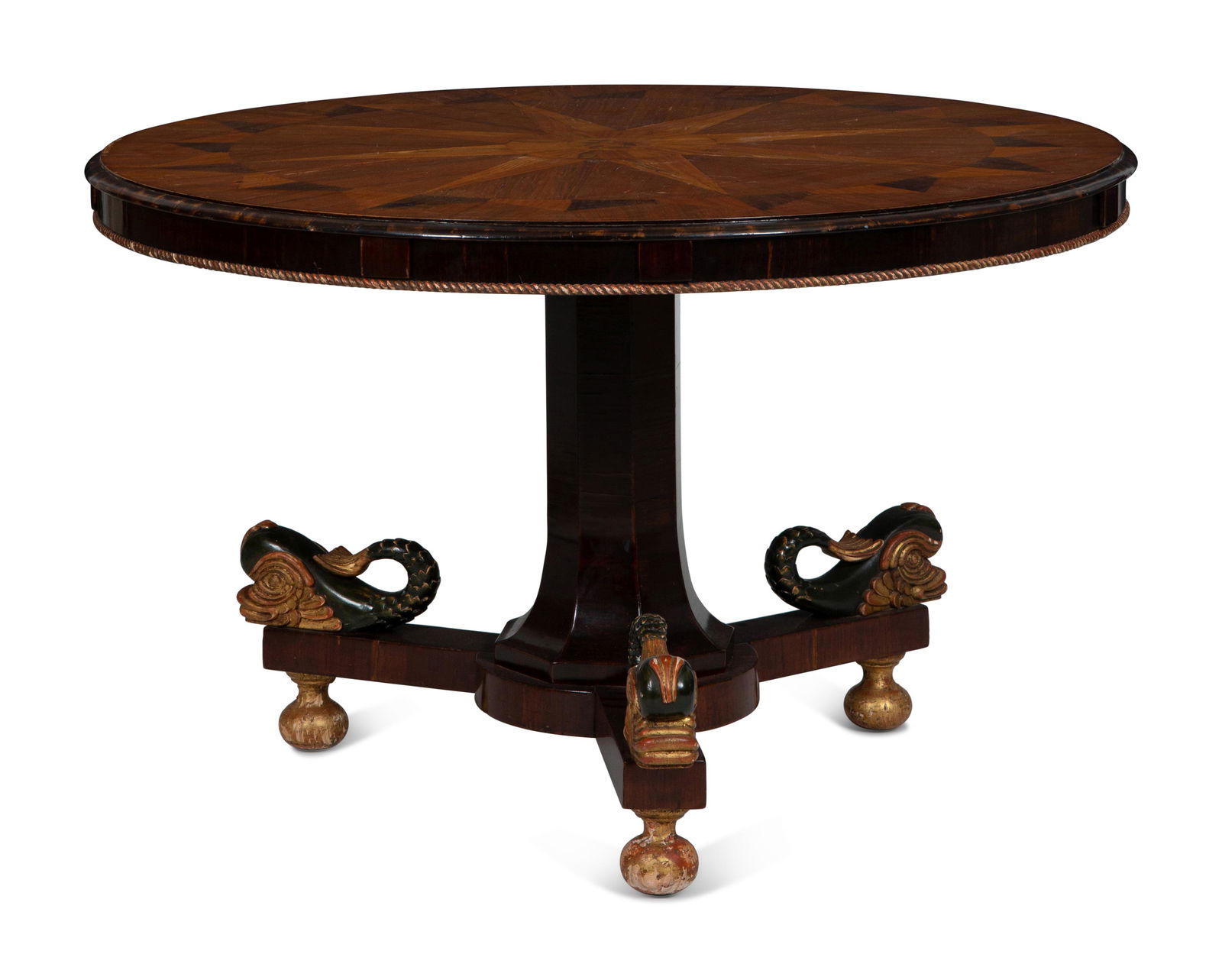 An Italian Parquetry, Ebonized and Parcel Gilt Extending Dining Table (1 of 4)