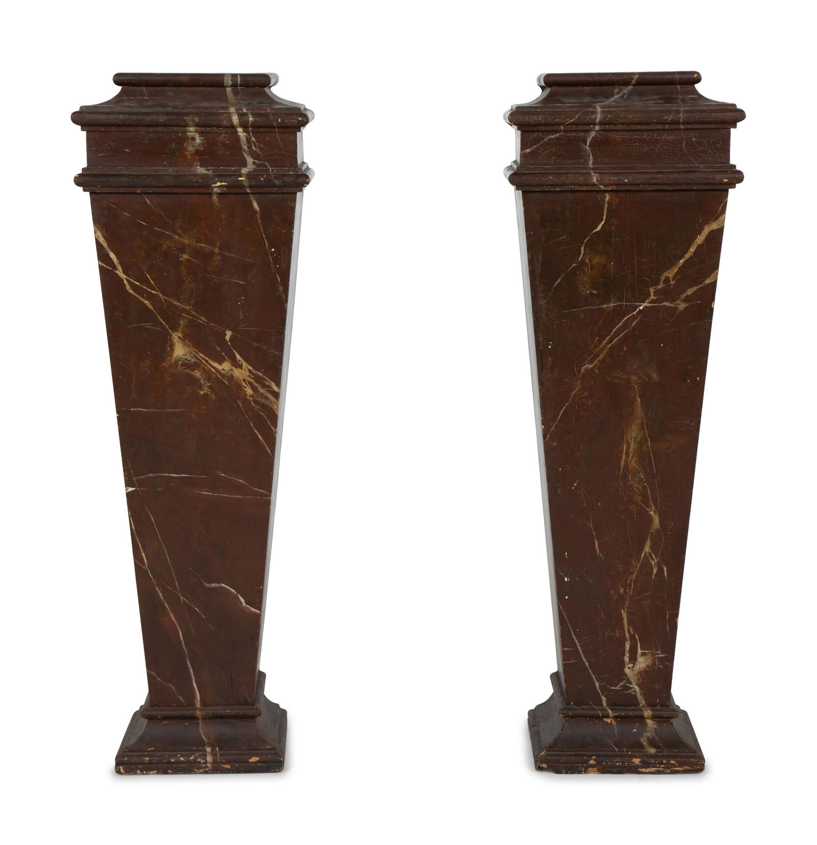 A Pair of Verdigris Patinated Terracotta Urns on Faux Marble Painted Pedestals (1 of 9)