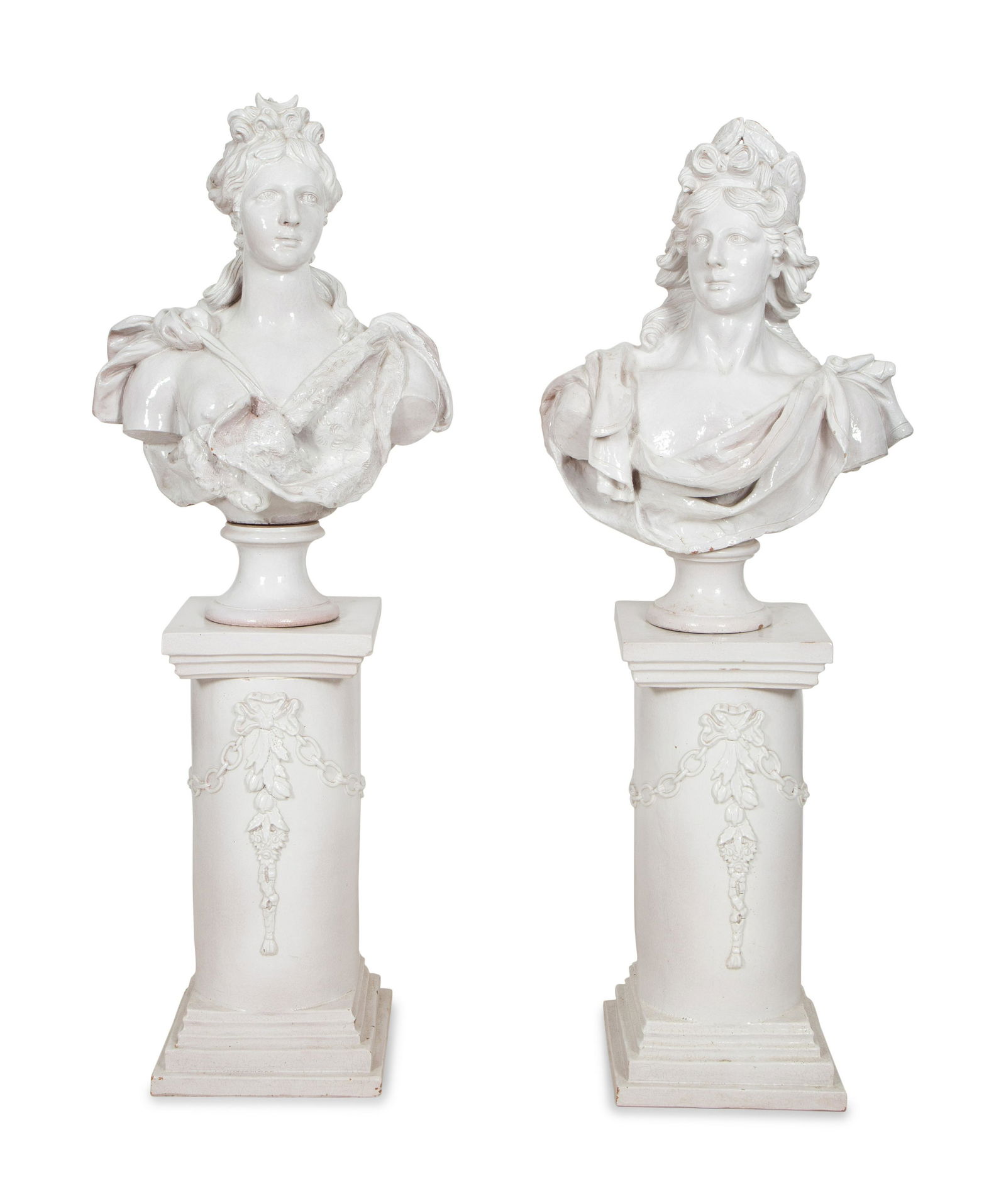 A Pair of Italian Glazed Terracotta Portrait Busts on Neoclassical Style Pedestals (1 of 6)