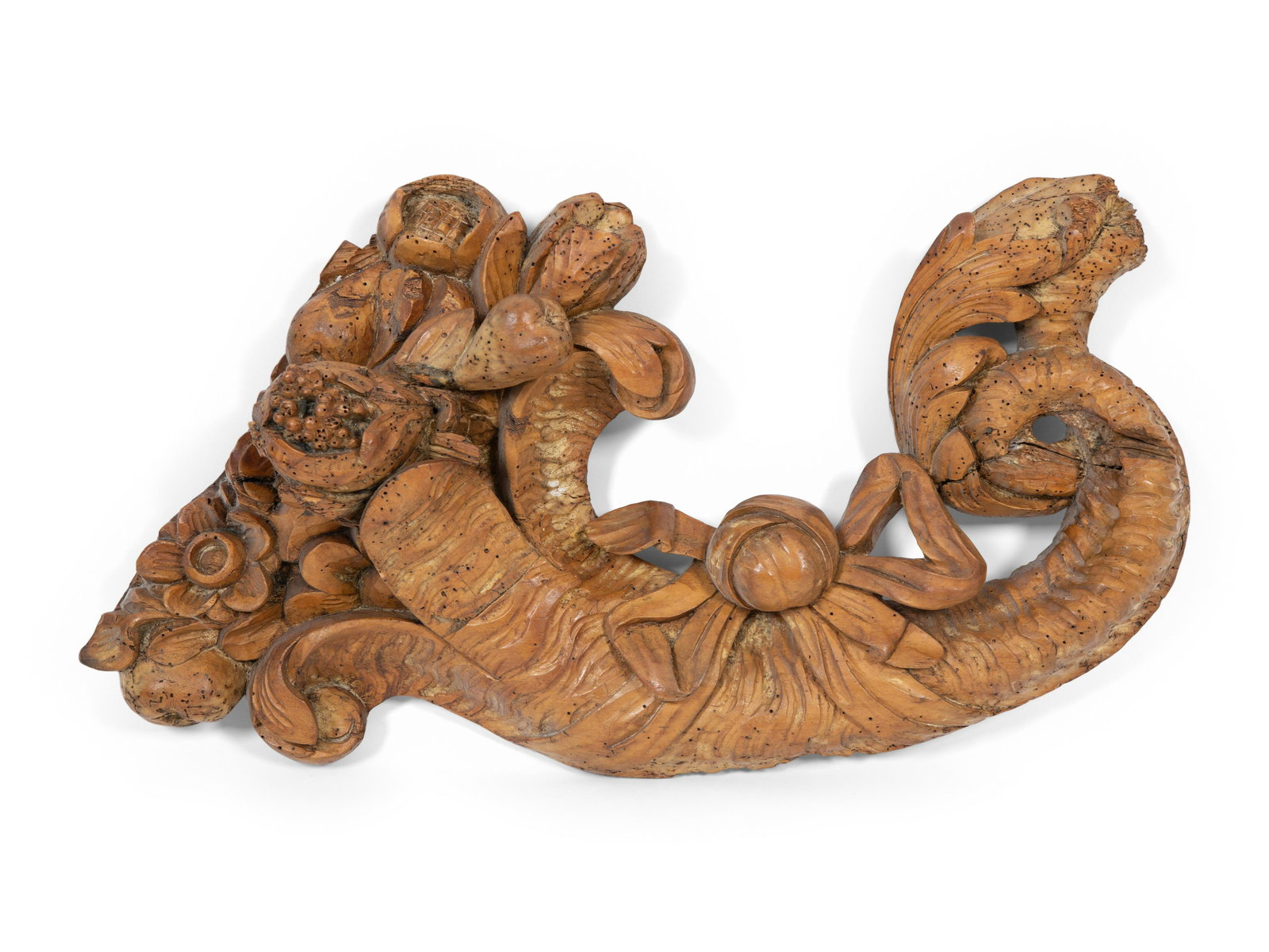A Pair of Continental Carved Fruitwood Cornucopia Wall Appliques: A Pair of Continental Carved Fruitwood Cornucopia Wall Appliques 19th Century Height 24 inches. This lot is located in Palm Beach.