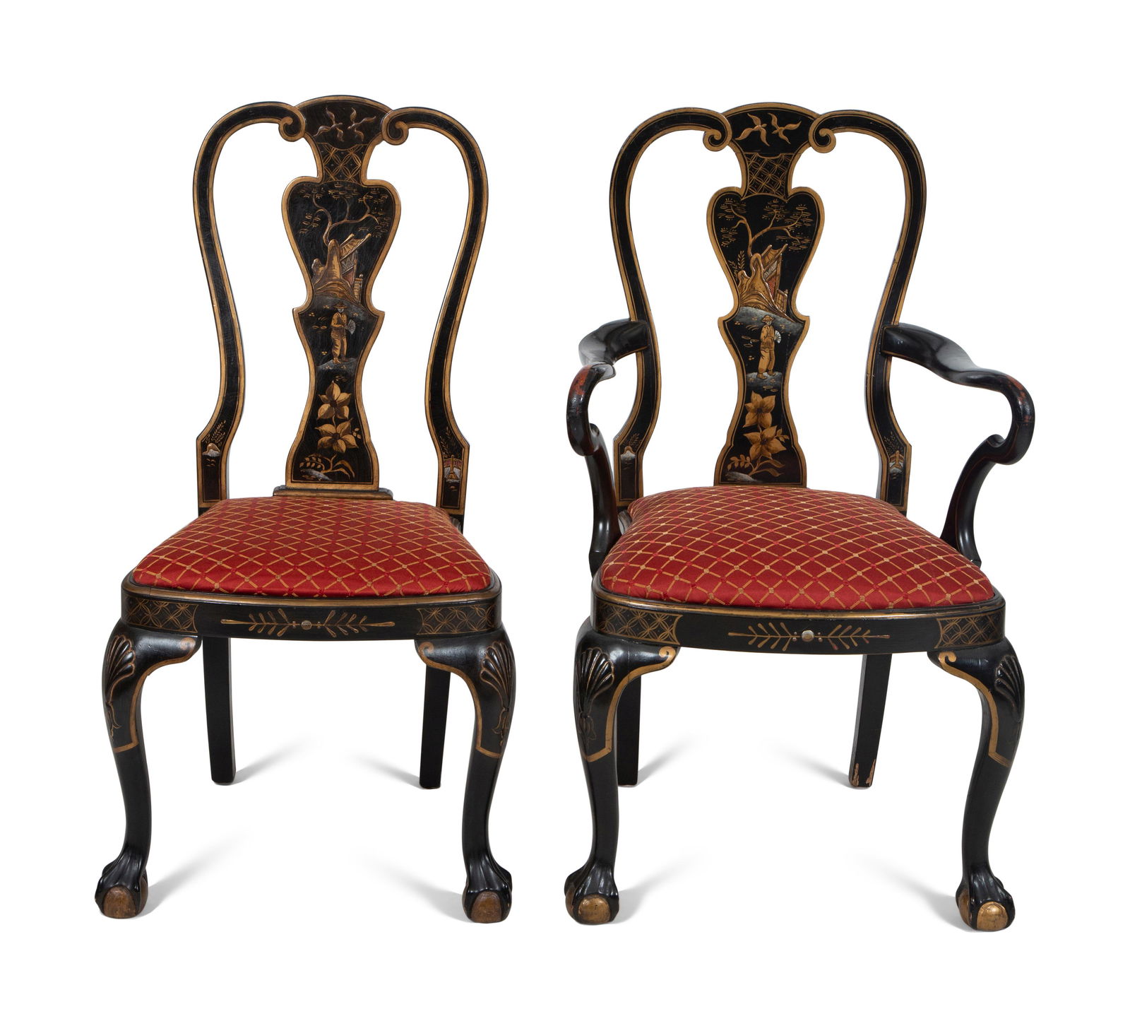 A Set of Eight George II Style Black and Gilt Japanned Dining Chairs (1 of 9)