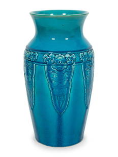 A Theodore Deck Turquoise Glazed Earthenware Vase: A Theodore Deck Turquoise Glazed Earthenware Vase Late 19th Century the design attributed to Emile Reiber. Height 12 1/2 inches. This lot is located in Palm Beach.