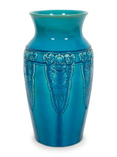 A Theodore Deck Turquoise Glazed Earthenware Vase: A Theodore Deck Turquoise Glazed Earthenware Vase Late 19th Century the design attributed to Emile Reiber. Height 12 1/2 inches. This lot is located in Palm Beach.