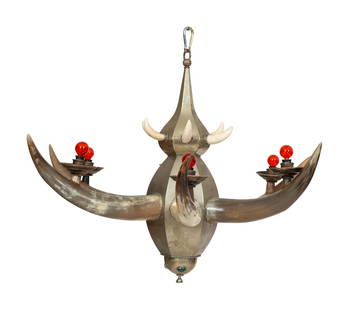 An Anthony Redmile Horn and Aluminum Six-Light Chandelier: An Anthony Redmile Horn and Aluminum Six-Light Chandelier 20th Century Height 29 x diameter 38 inches. Property of a Palm Beach Collector