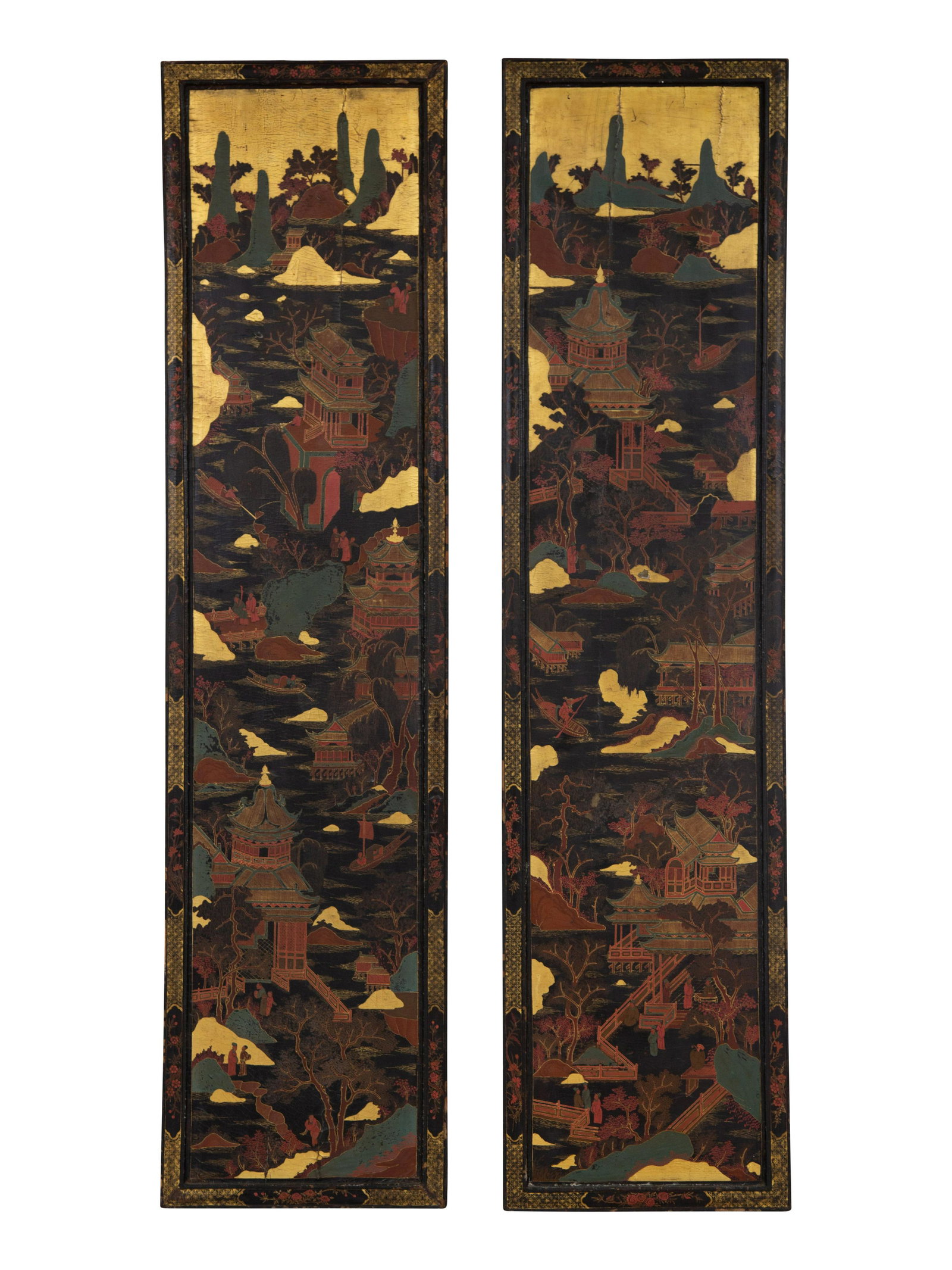 A Pair of Chinese Polychrome Lacquered Wall Panels (1 of 4)