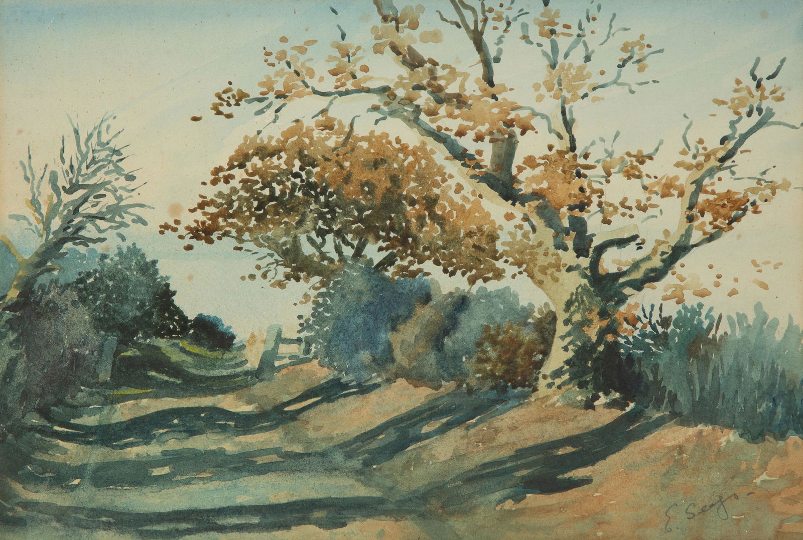 Edward Seago (British, 1910-1974) Sunshine and Shadows, Eaton Golf Links, 1924: Edward Seago (British, 1910-1974) Sunshine and Shadows, Eaton Golf Links, 1924 watercolor and graphite on board signed E. Seago (lower right); signed, dated, titled, and inscribed (on the reverse) 10