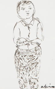 Akio Takamori (Japanese/American, 1950-2017) Young Boy (Study of children on verso): Akio Takamori (Japanese/American, 1950-2017) Young Boy (Study of children on verso) brush and ink on paper signed akio (lower right) sight: 18 1/4 x 11 1/4 inches. Property from the Collection of Edit