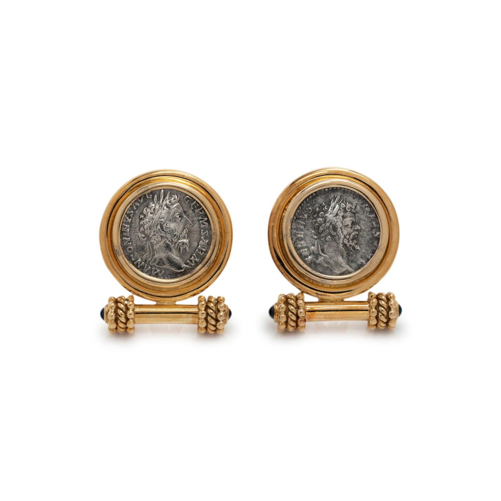 ELIZABETH LOCKE, YELLOW GOLD, ANCIENT COIN AND SAPPHIRE EARCLIPS (1 of 2)
