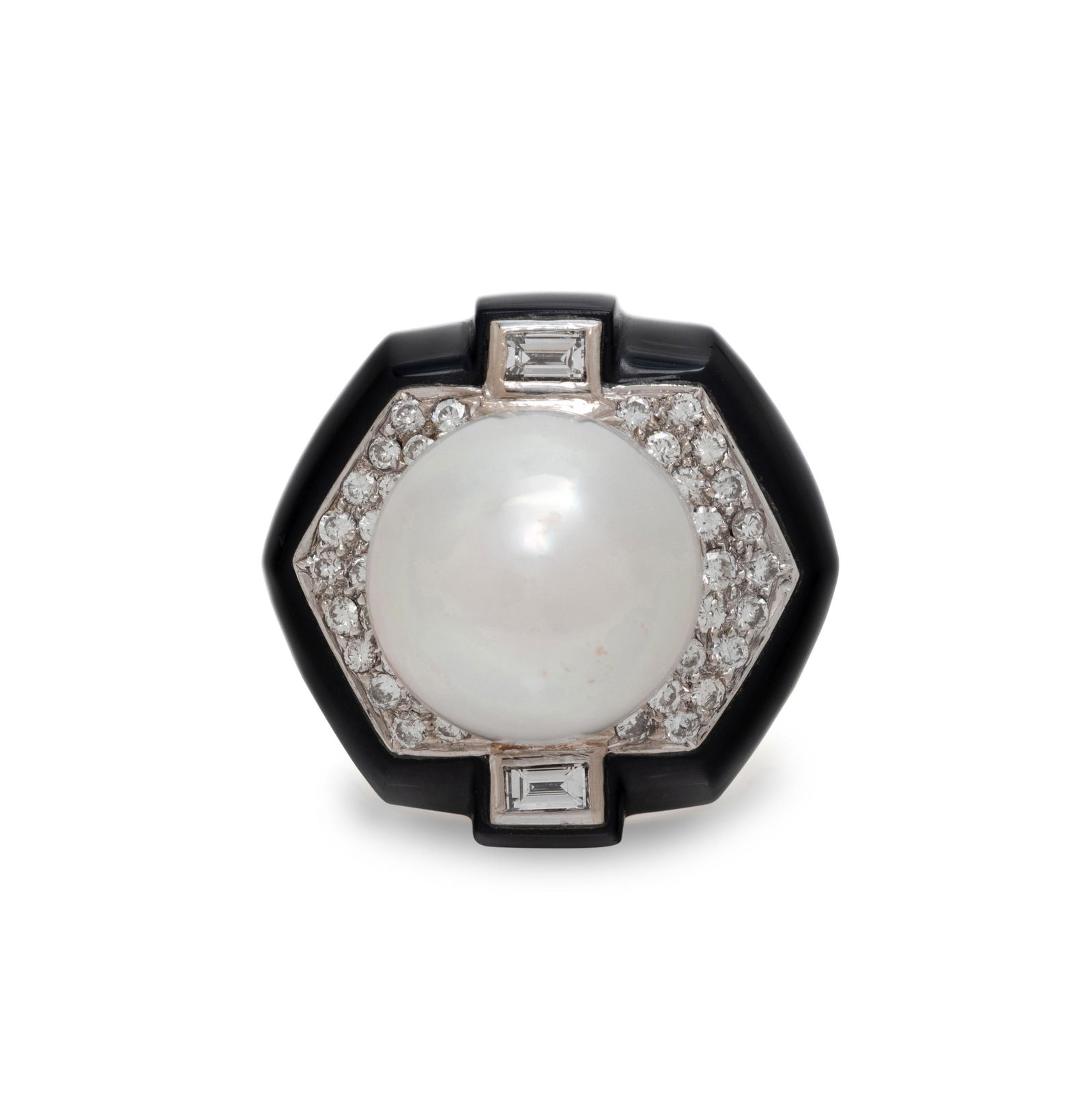 CULTURED SOUTH SEA PEARL, DIAMOND AND ONYX  RING (1 of 3)