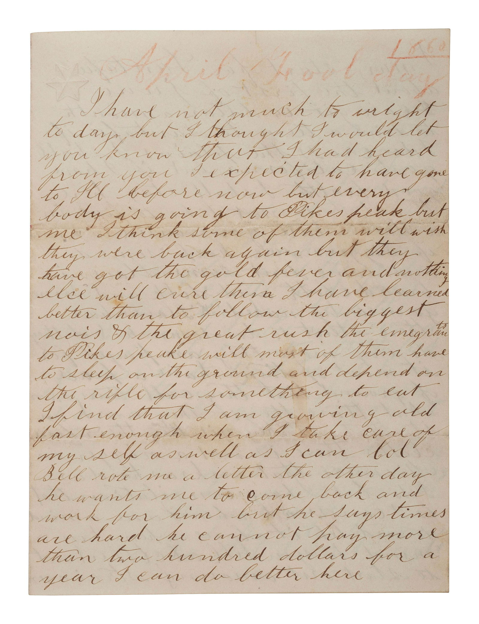 [SLAVERY & ABOLITION]. CRAM, Charles H. Autograph letter signed ("Charles M. Cram"). [Missouri], 1 (1 of 3)