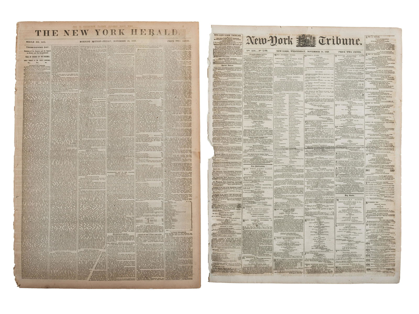 A group of 7 newspapers containing reports of John Brown and Harper's Ferry. (1 of 7)