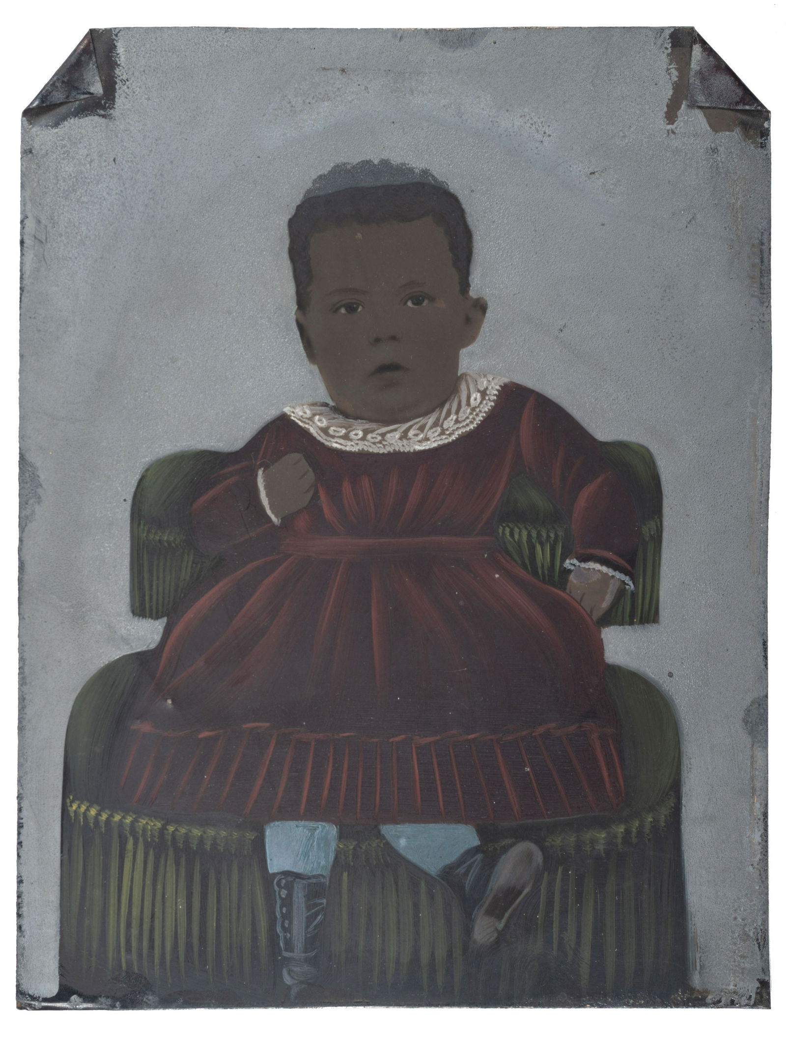[EARLY PHOTOGRAPHY] -- [ART]. A group of 2 items, highlighted by a full plate hand-painted tintype (1 of 2)