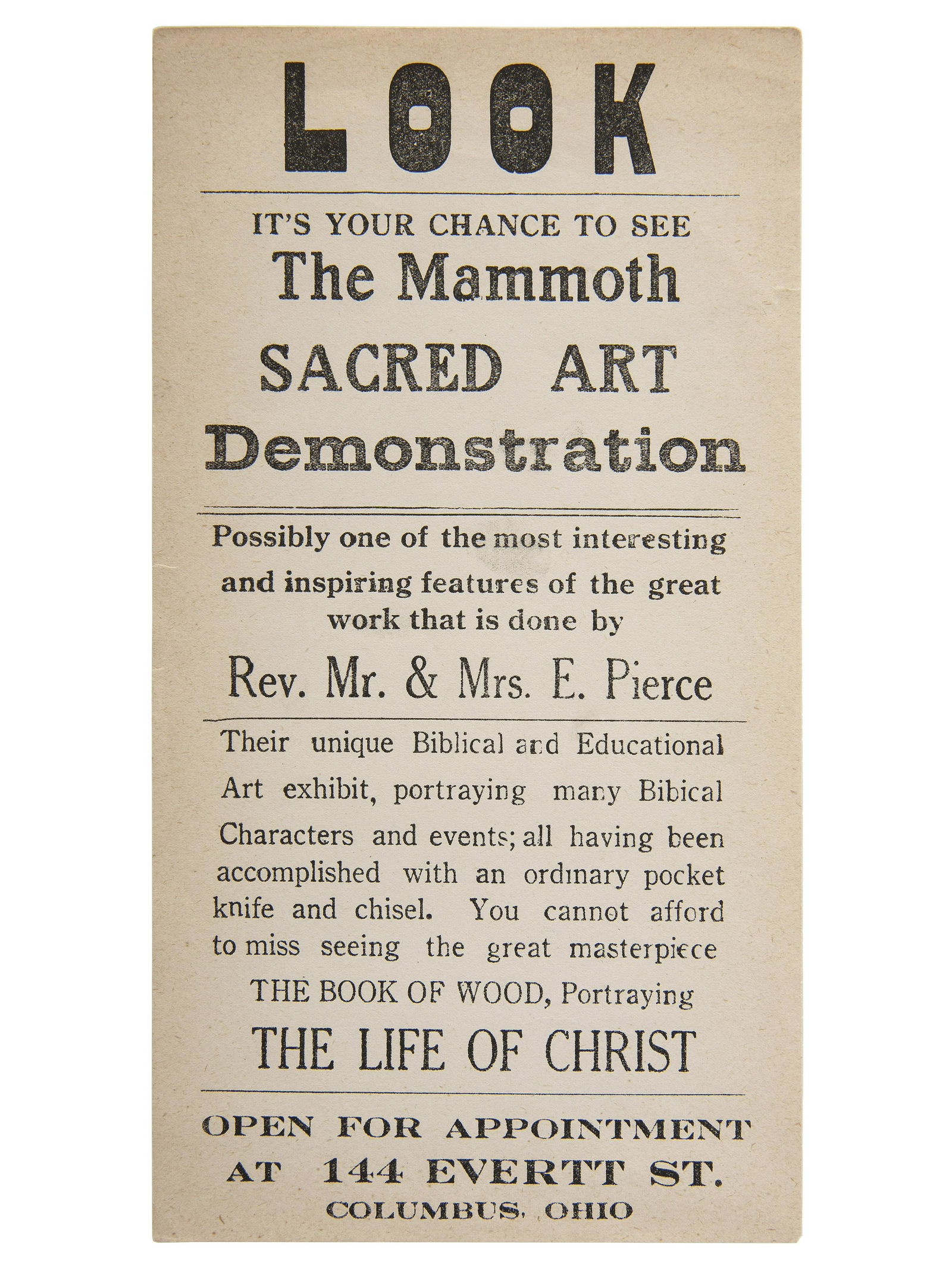 [PIERCE, Elijah (1892-1984)]. Art exhibition ticket, pamphlet, and broadside promoting African (1 of 2)