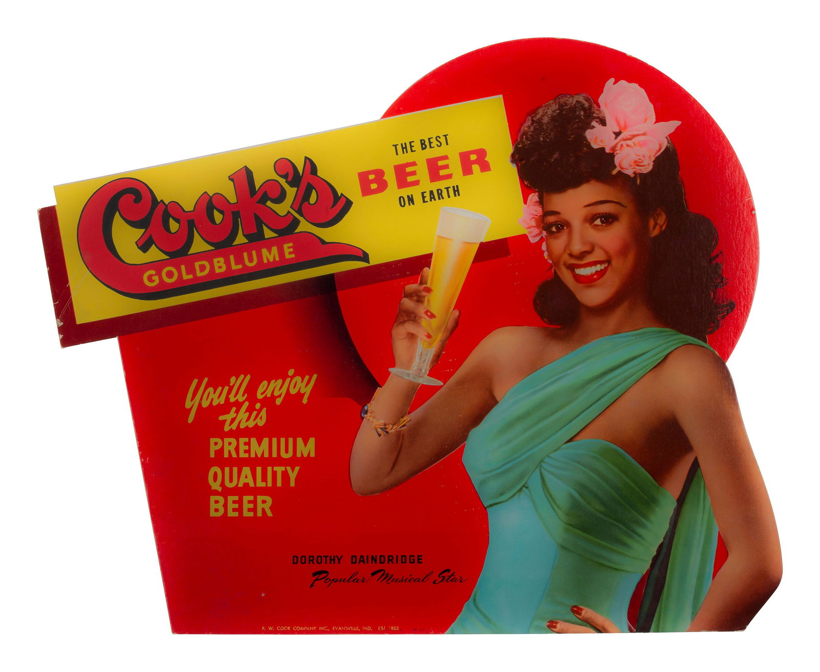 [ENTERTAINMENT] -- [ADVERTISING]. Cook's Goldblume Beer advertisement featuring musician and actress (1 of 4)