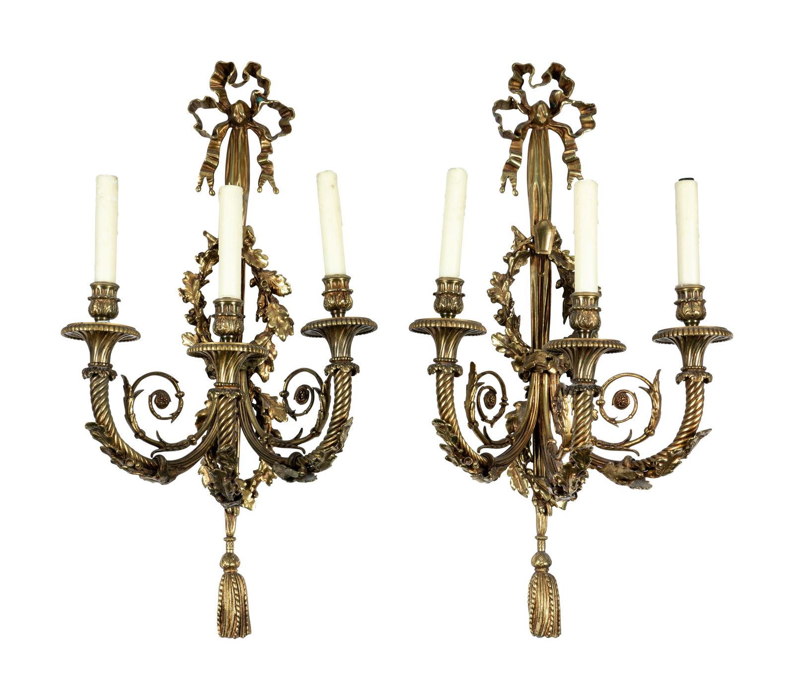 A Pair of Louis XVI Style Gilt Metal Three-Light Sconces (1 of 4)
