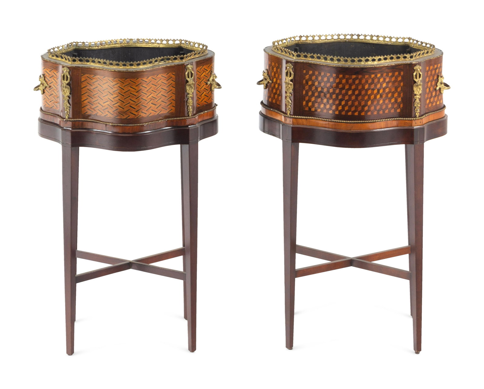 A Pair of Napoleon III Style Jardinieres and Stands: A Pair of Napoleon III Style Jardinieres and Stands 20th Century Height overall 26 1/4 x width 17 1/4 x depth 12 inches. This lot is located in Chicago.