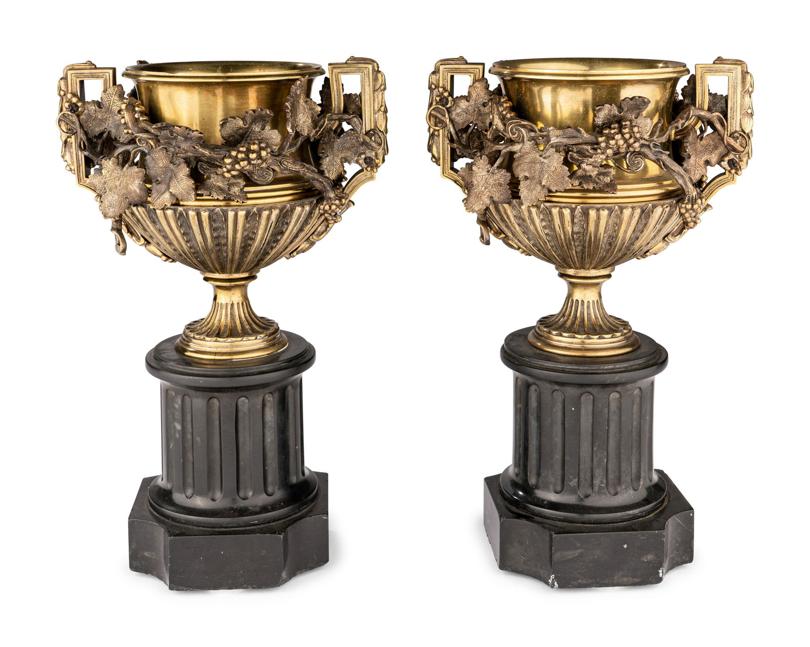 A Pair of Continental Gilt Bronze Urns on Slate Plinths (1 of 4)