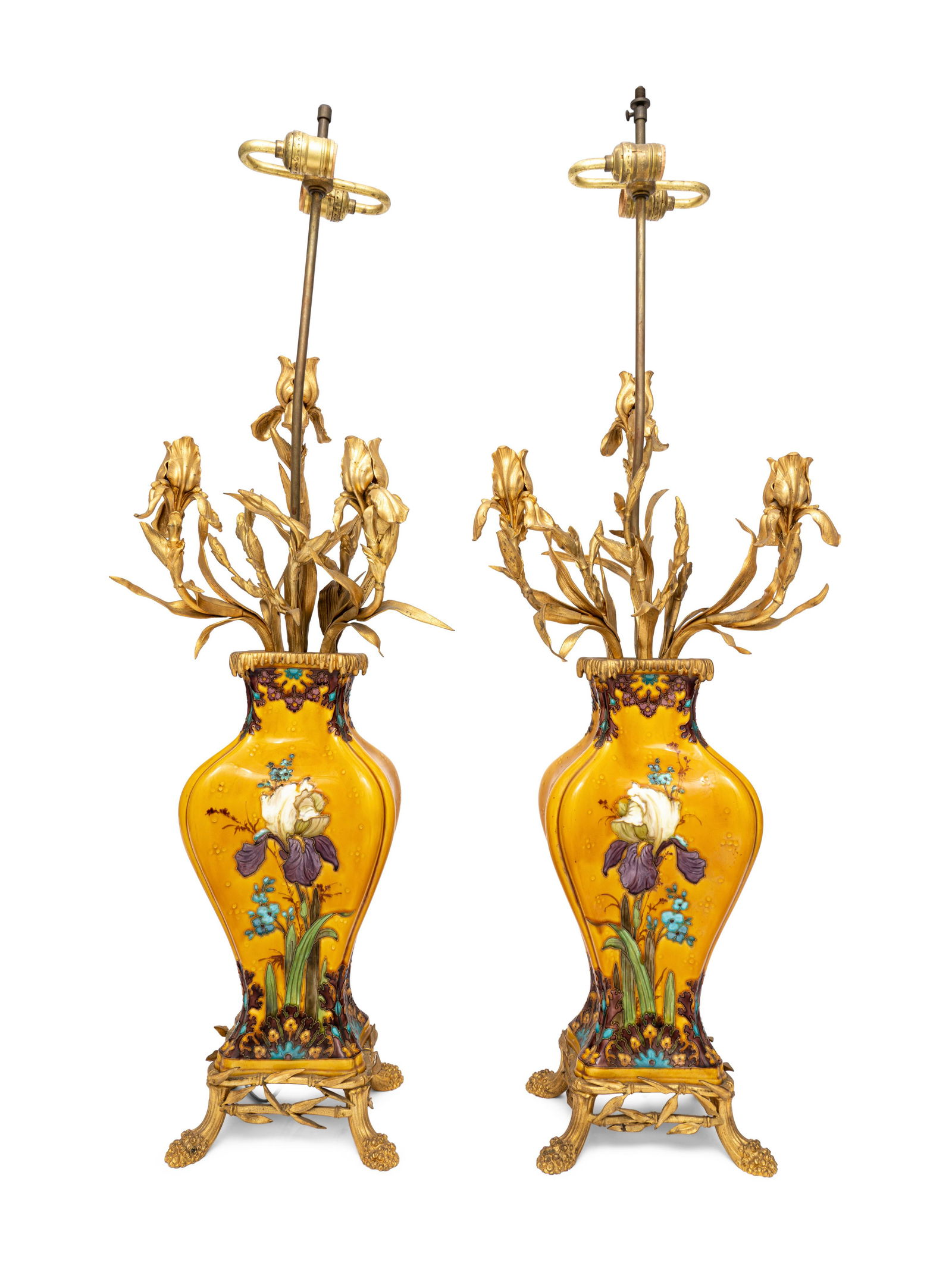 A Pair of Continental Gilt Metal Mounted Polychrome Glazed Porcelain Lamps (1 of 2)