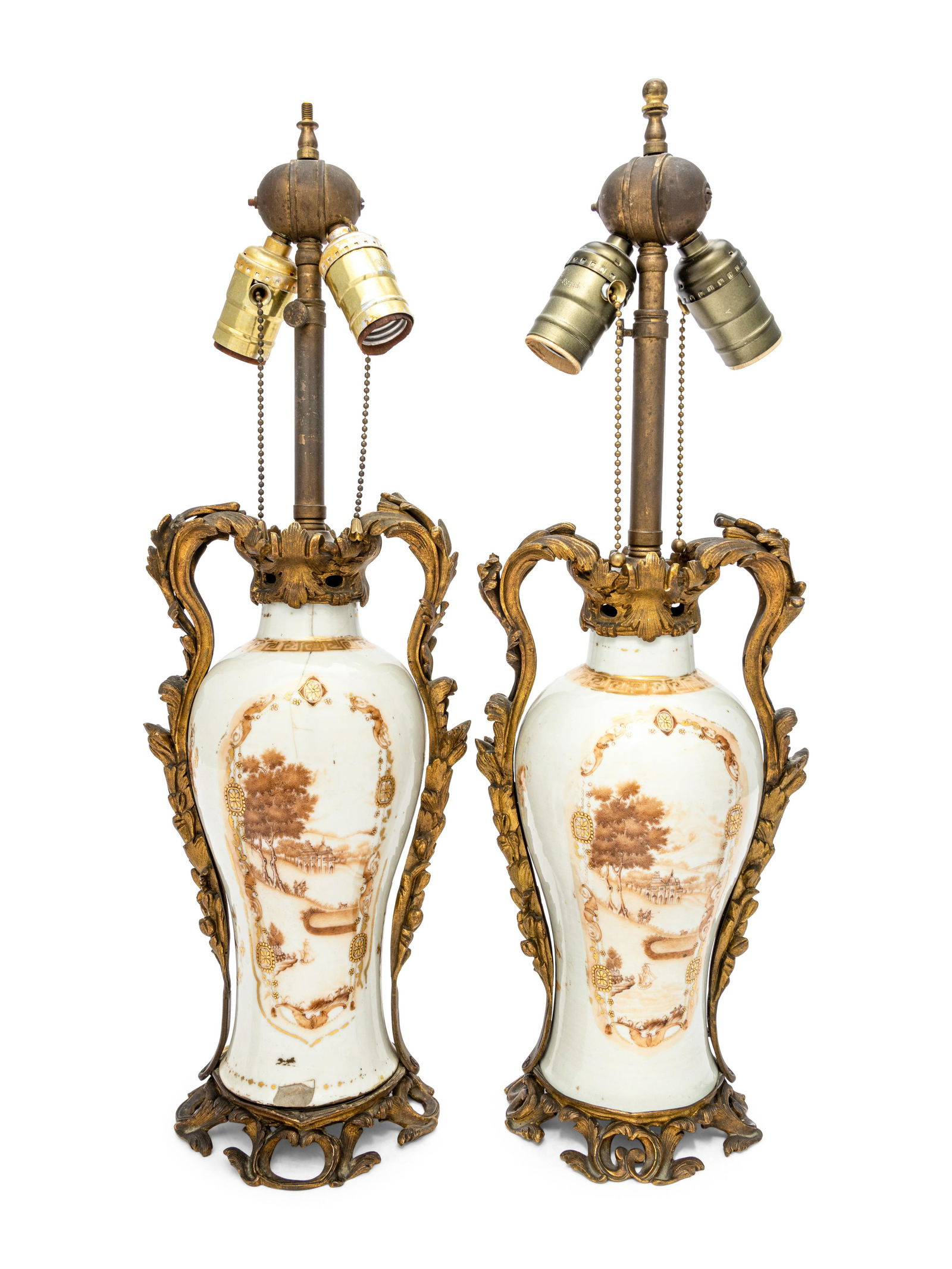 A Pair of Chinese Export Porcelain Vases Mounted as Lamps (1 of 3)