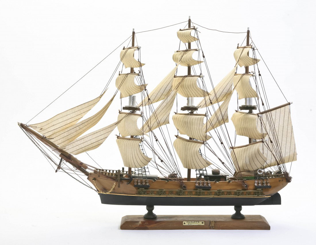 A Model of a Three Masted Ship, Width 27 inches.: A Model of a Three Masted Ship, Fragata. Width 27 inches. Property from the Jose Sanchez Trust, Chicago, Illinois