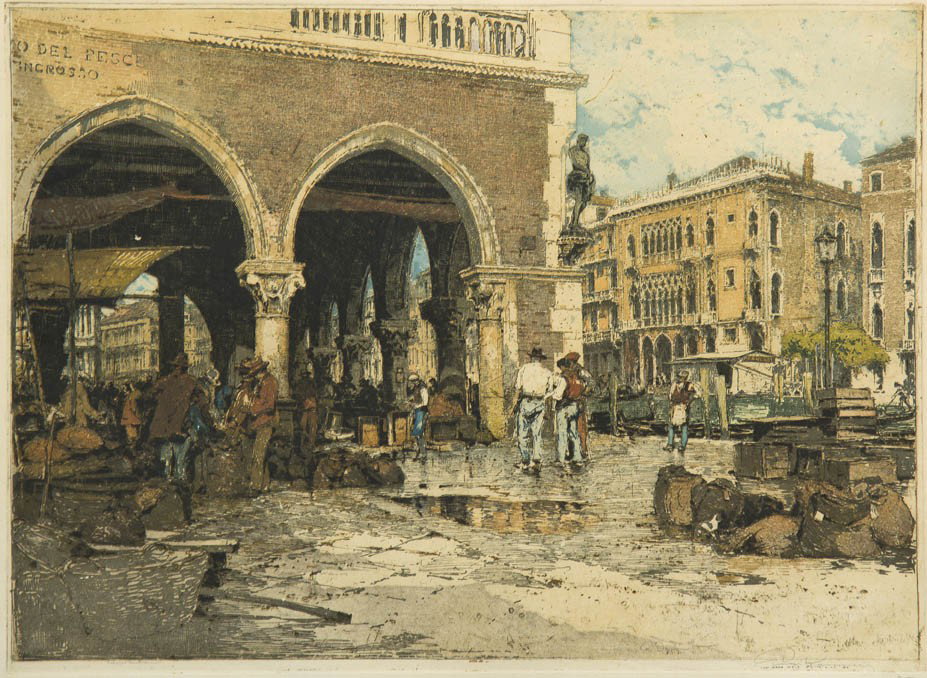Luigi Kasimir, (Austrian, 1881-1962), Venetian Fis: Luigi Kasimir (Austrian, 1881-1962) Venetian Fish Market aquatint signed Luigi Kasimir (lower right) 17 1/2 x 22 3/4