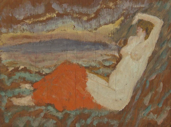 Arnold Friedman, (American, 1874-1946), Reclining: Arnold Friedman (American, 1874-1946) Reclining Nude, ca. 1932 oil on panel 6 3/4 x 8 3/4 inches.