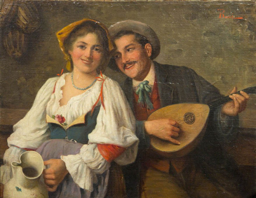 Adolfo Bacci, (Italian, 1856-1897), The Serenade: Adolfo Bacci (Italian, 1856-1897) The Serenade oil on canvas signed Bacci (upper right) 17 1/2 x 22 1/4 inches.