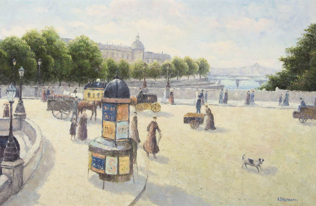 Gail Sherman, (American, 1871-1952), Afternoon Pro: Gail Sherman (American, 1871-1952) Afternoon Promenade oil on canvas signed G. Sherman (lower right) 24 x 36 inches.