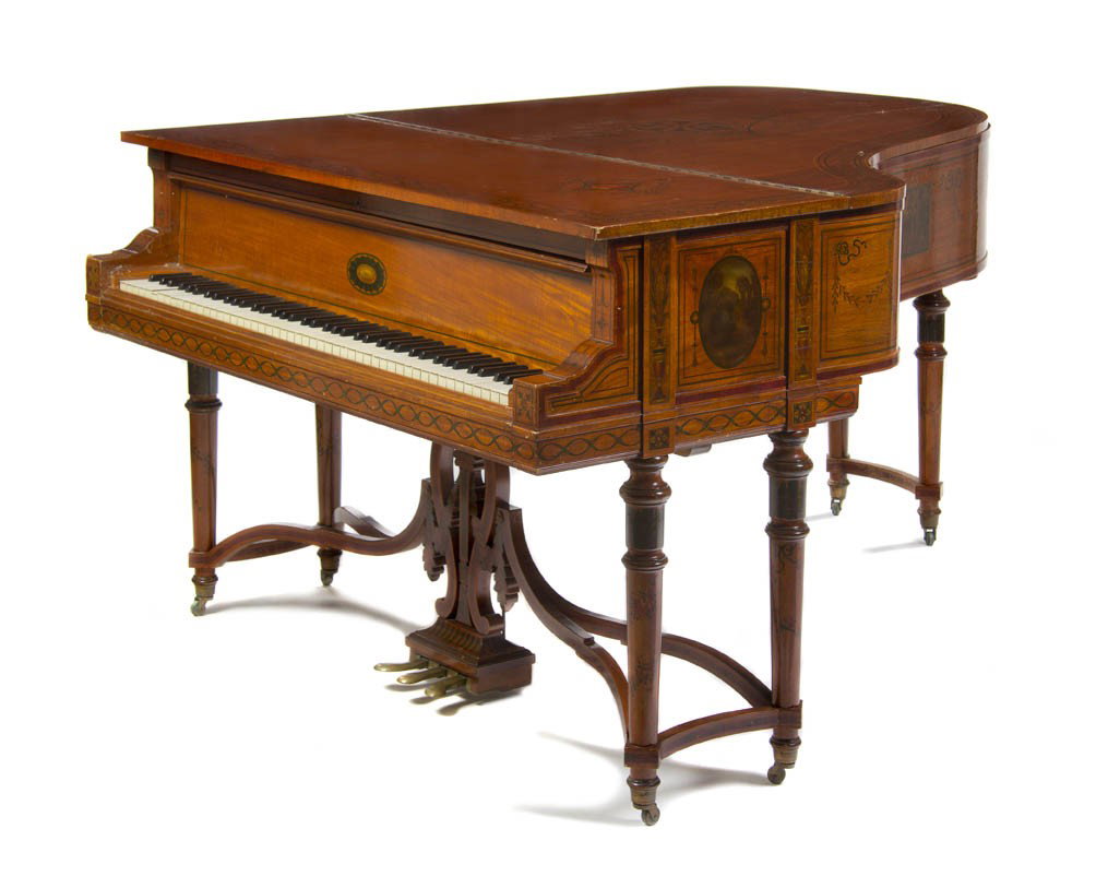 A Steinway & Sons Baby Grand Piano, Width of keybo: A Steinway & Sons Baby Grand Piano, 1919, serial number 140852, in an Edwardian satinwood case. Width of keyboard 51 1/2 inches.