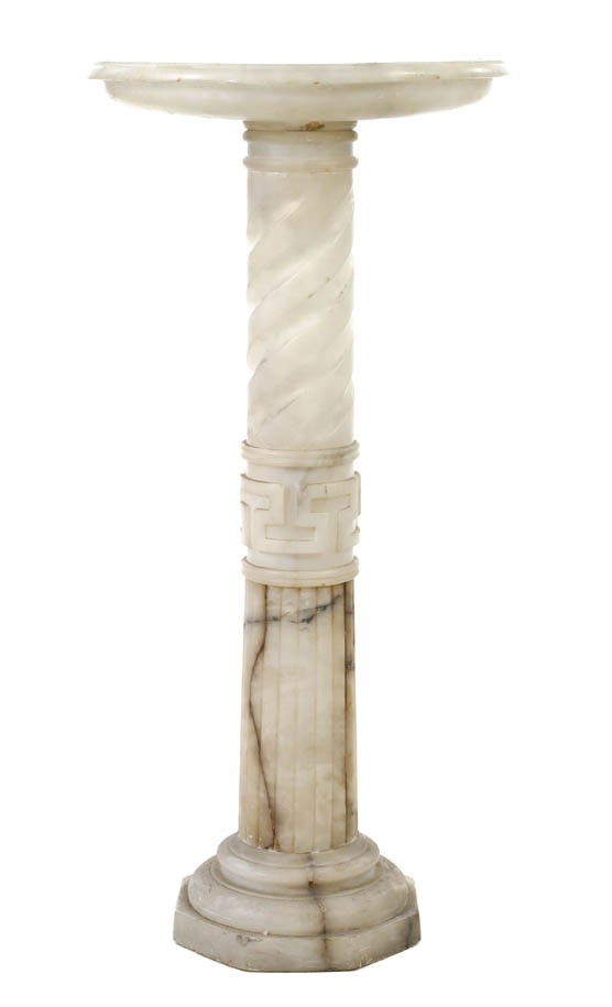 An Italian Alabaster and Marble Column, Height 39: An Italian Alabaster and Marble Column, having a demilune top over the twist and Greek key decorated standard, raised on an octagonal foot. Height 39 1/4 inches.