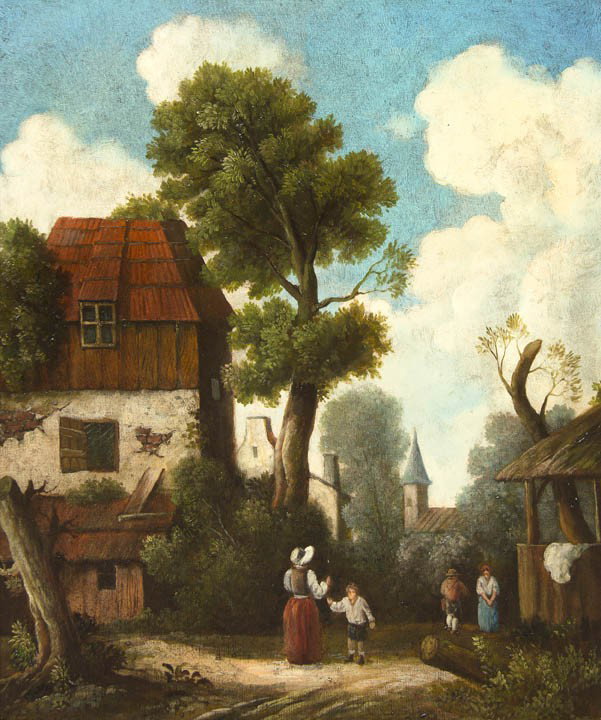 Continental School, , Country Scene: Continental School Country Scene oil on canvas 24 x 20 inches.