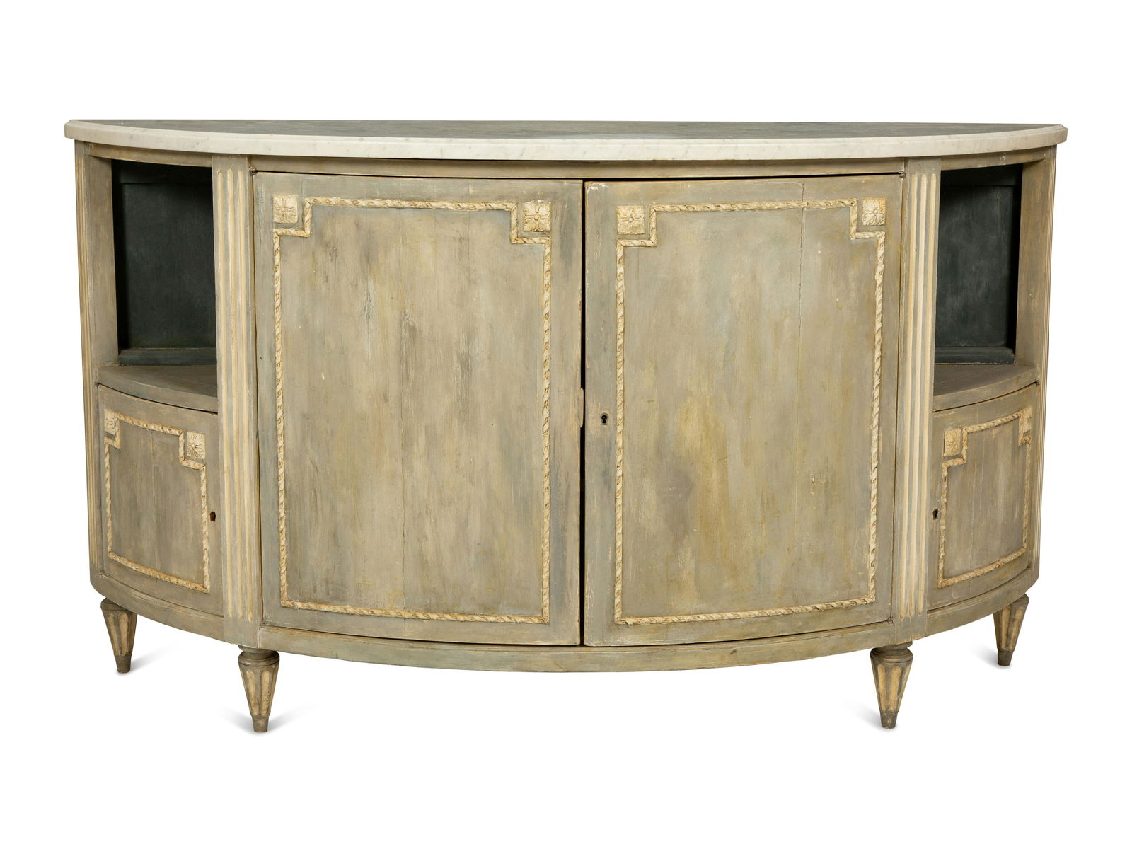 A Louis XVI Style Grey-Painted Marble-Top Demilune Cabinet (1 of 6)