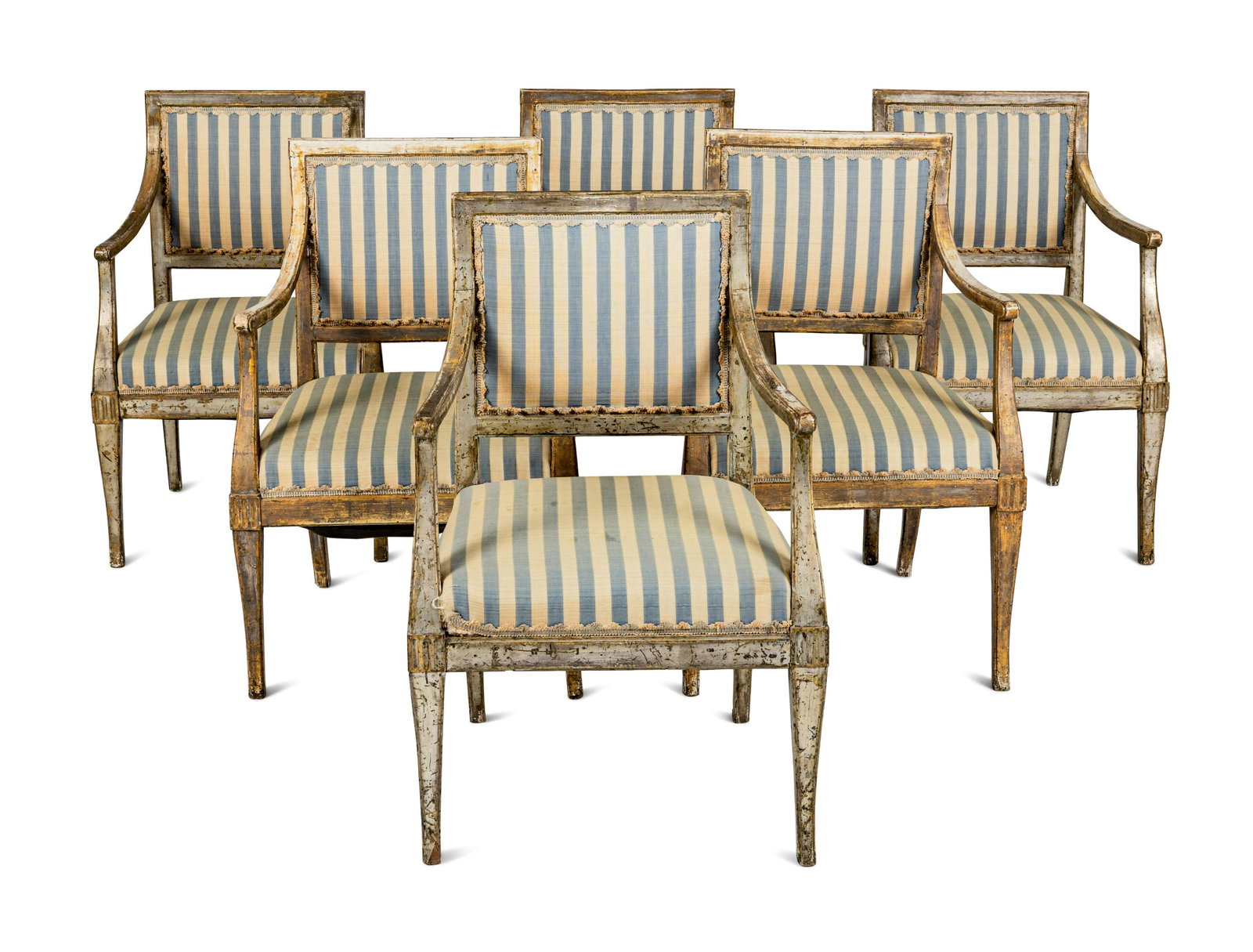 A Set of Six Italian Silvered Armchairs: A Set of Six Italian Silvered Armchairs Circa 1800 Height 35 1/2 inches.