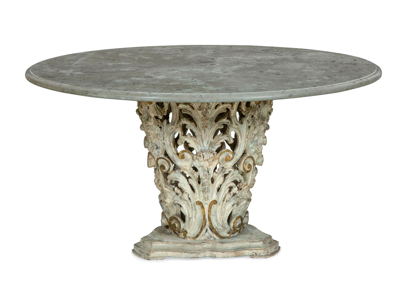 An Italian Baroque Style Grey-Painted and Parcel-Gilt Limestone-Top Center Table (1 of 3)