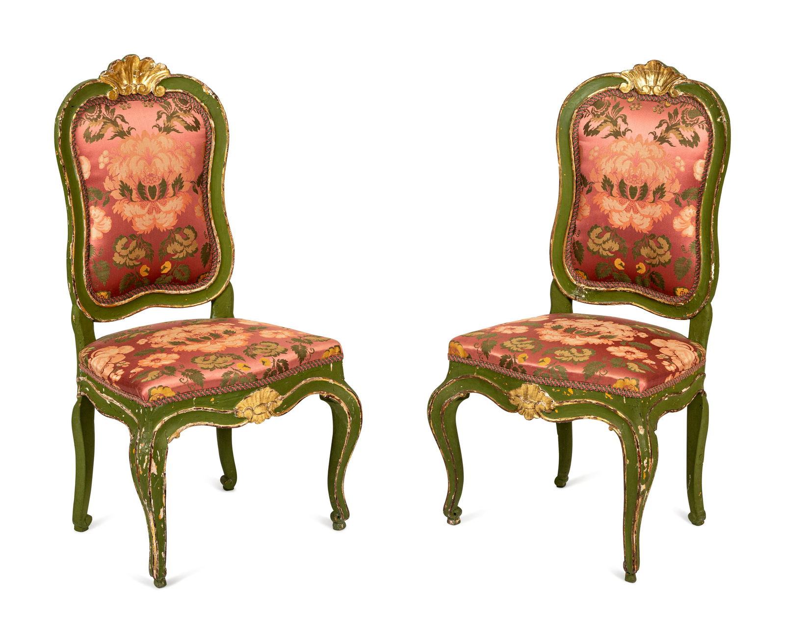 A Pair of Continental Green-Painted and Parcel-Gilt Side Chairs (1 of 5)