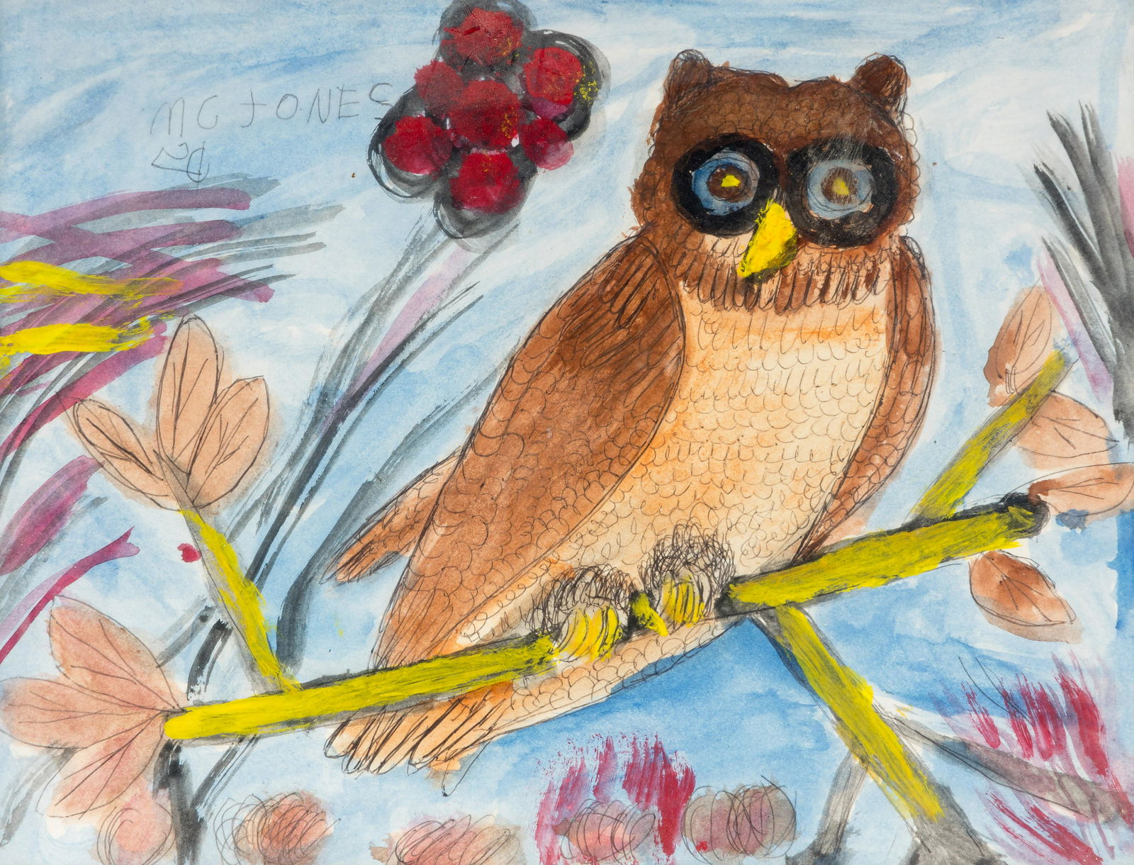 M.C. "5 Cent" Jones (American, 1917-2003) Untitled (Owl) (1 of 5)