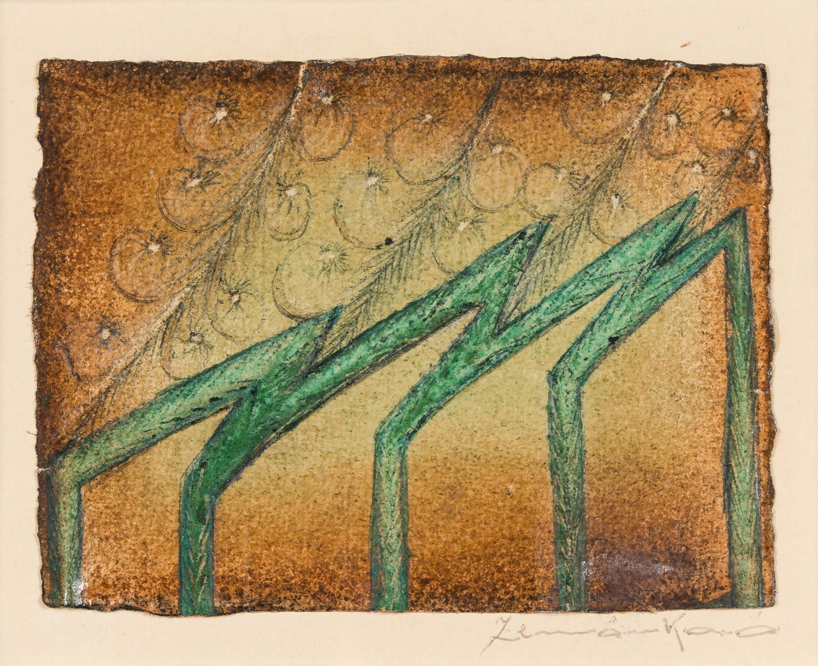 Anna Zemankova (Czech, 1908-1986) Untitled, c. 1970: Anna Zemankova (Czech, 1908-1986) Untitled, c. 1970 pastel on paper signed Zemankova (lower right) 3 x 4 inches. This lot is located in Chicago. Provenance: Cavin-Morris, Inc., New York (label verso)