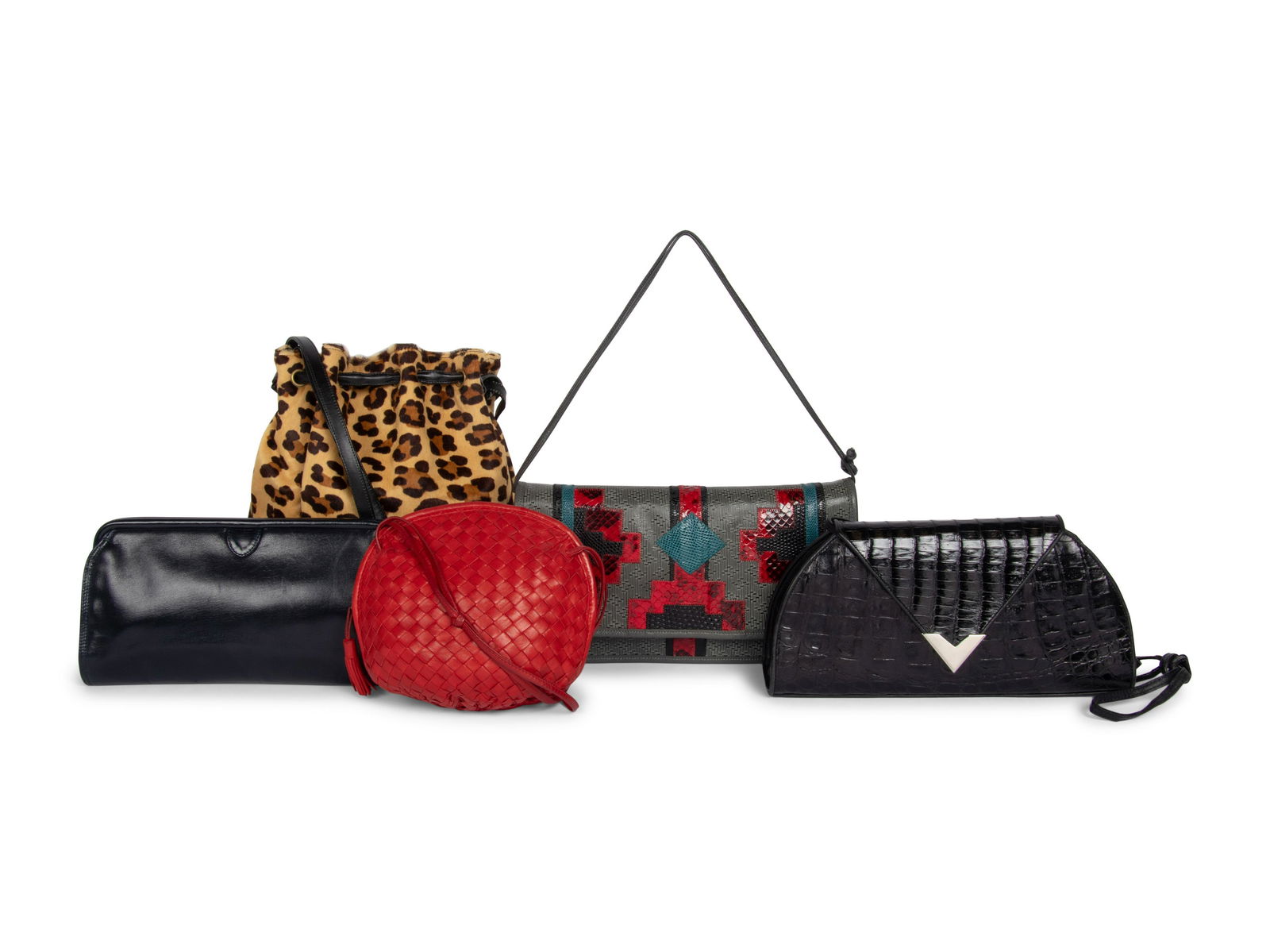 Five Designer Bags and Clutches, Including Bottega Veneta and Carlos Falchi, 1980-90s (1 of 3)