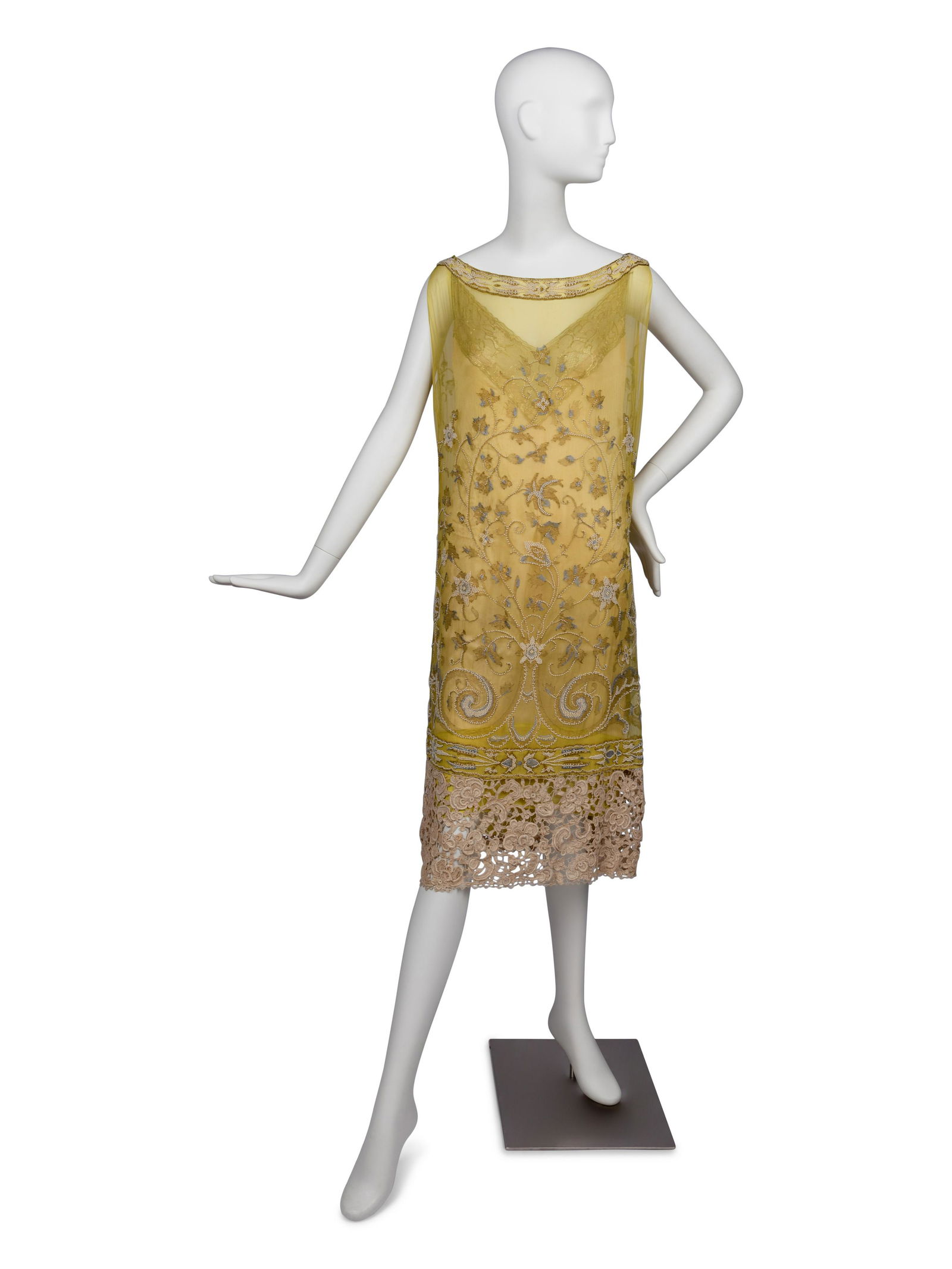 Callot Soeurs Green Silk Dress with Lace, 1920s (1 of 7)