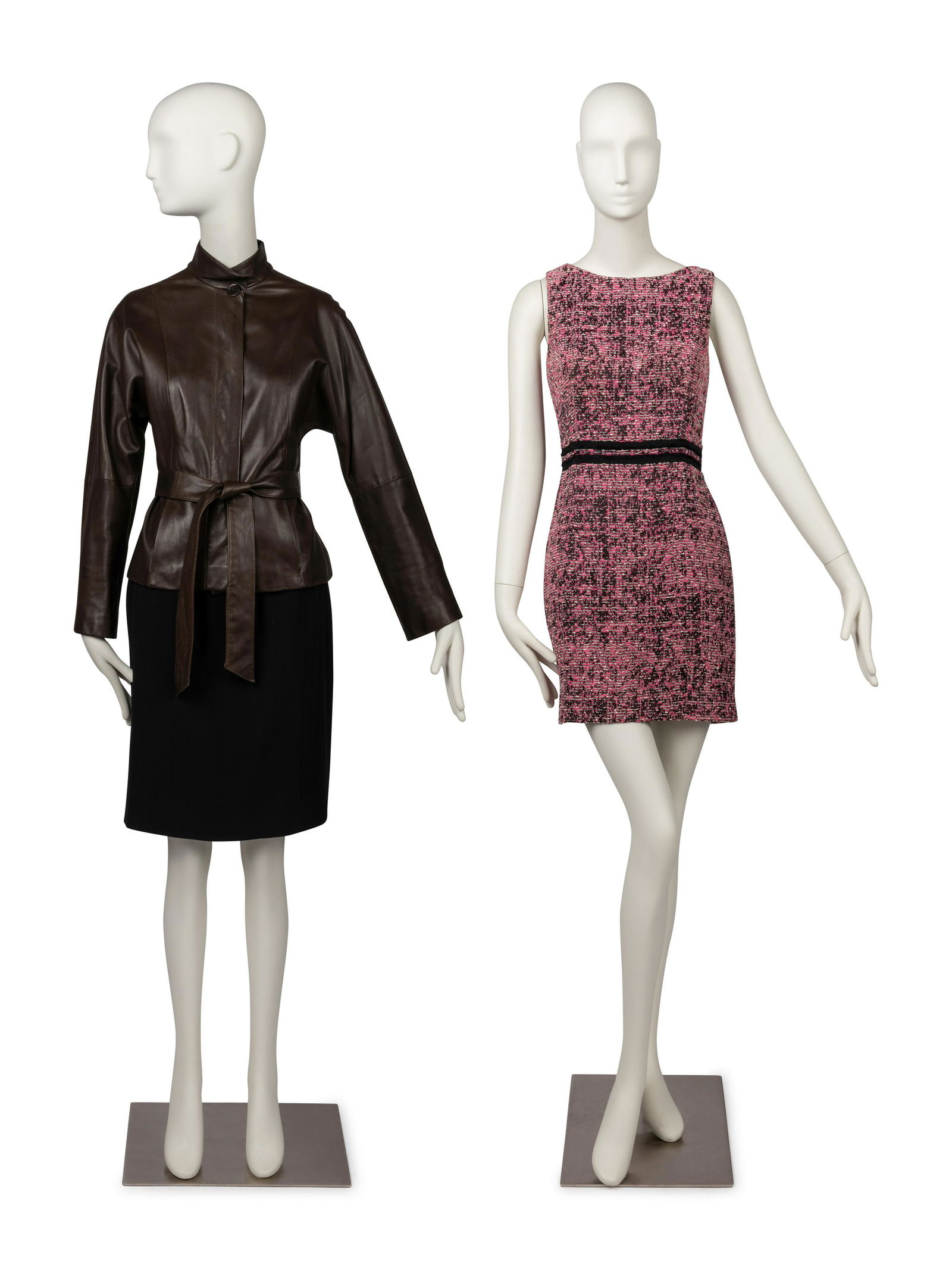 Christian Dior Dress and Max Mara Jacket, 2000s: Christian Dior Dress and Max Mara Jacket, 2000s This lot contains one dress and one jacket. THE FIRST Brown leather jacket with manadrin collar, long drop sleeves, two front hip slit pockets, detachab