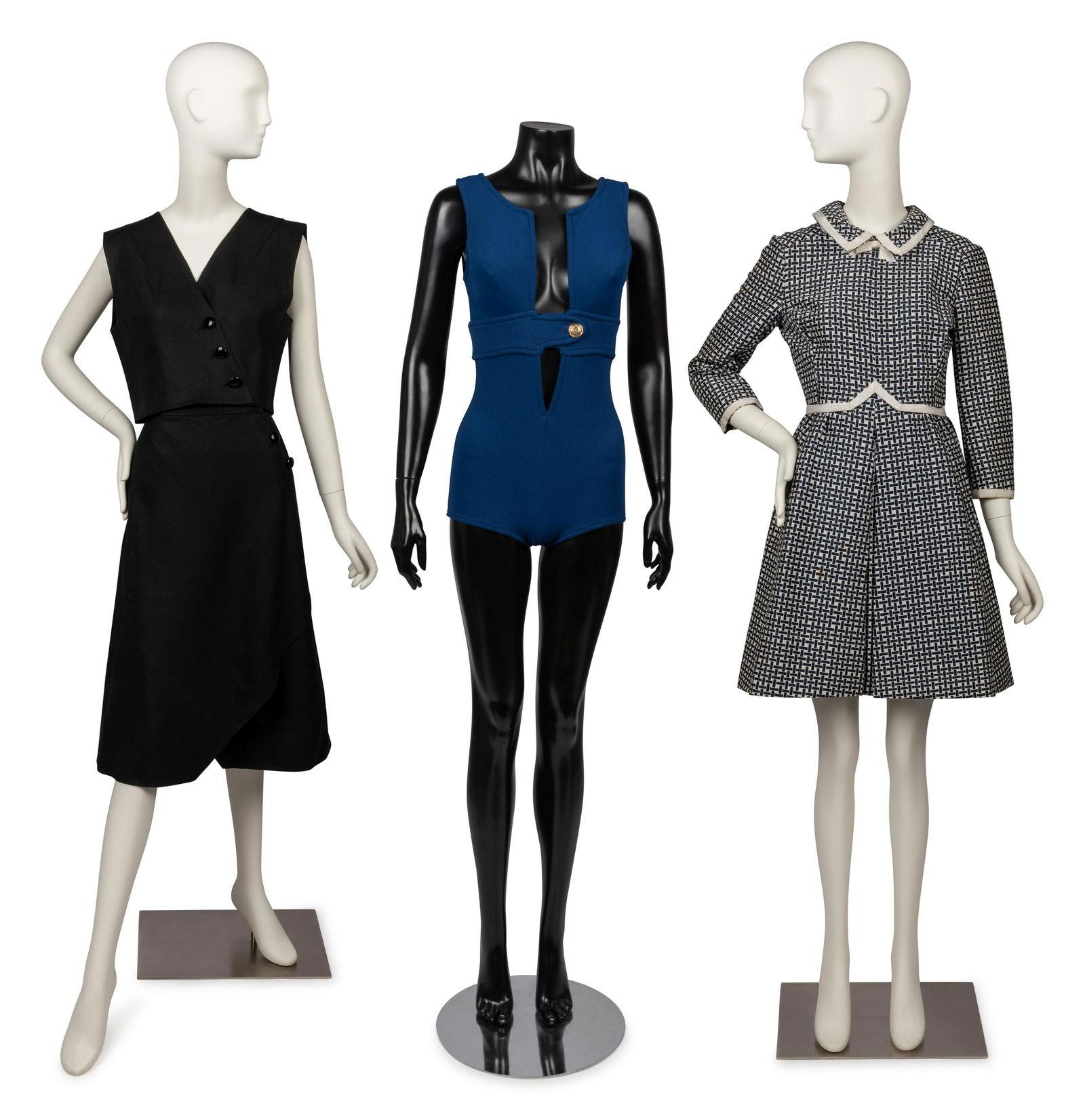 Three Designer Items: Pauline Trigere Ensemble, Geoffrey Beene Swimsuit, Geoffrey Beene Dress, (1 of 6)