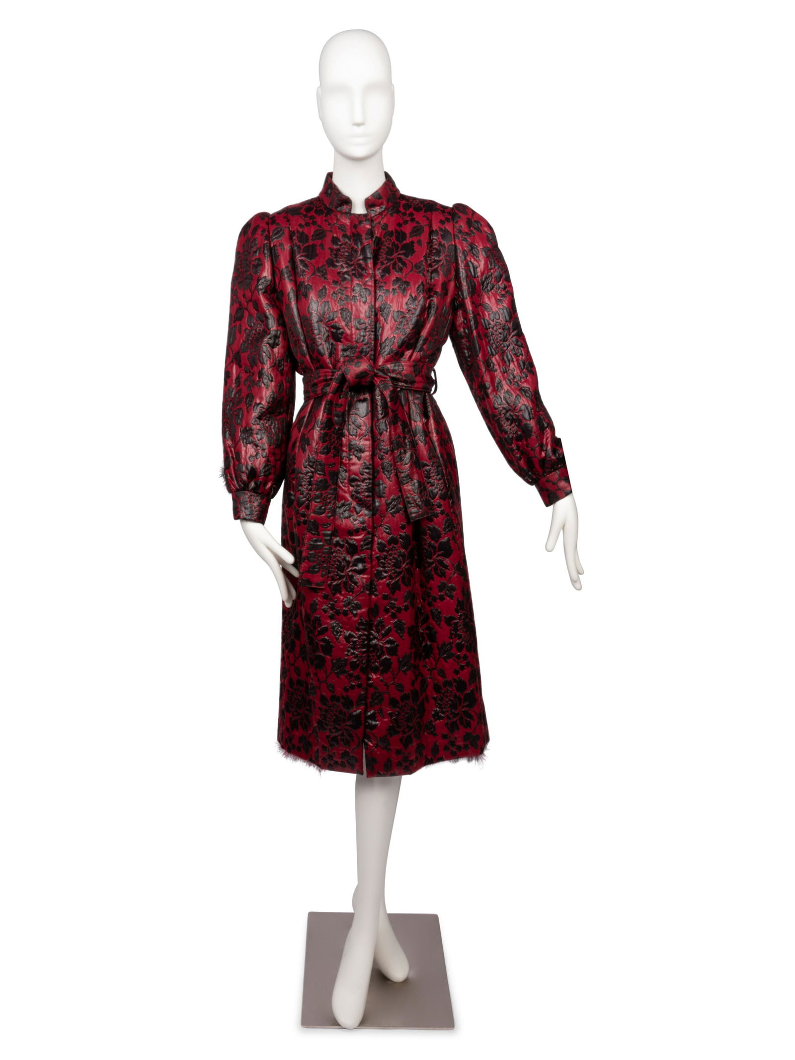 André Laug Feather-Lined Coat with Belt, 1980s (1 of 4)