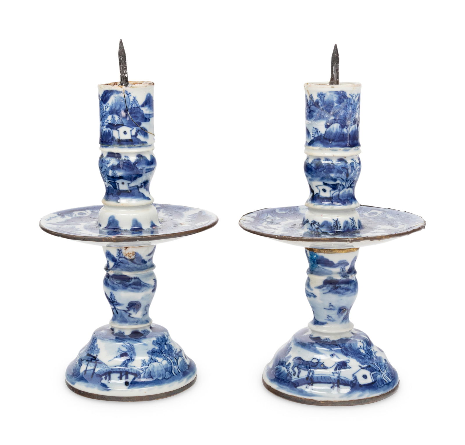 A Pair of Chinese Blue and White Porcelain Candlesticks (1 of 4)
