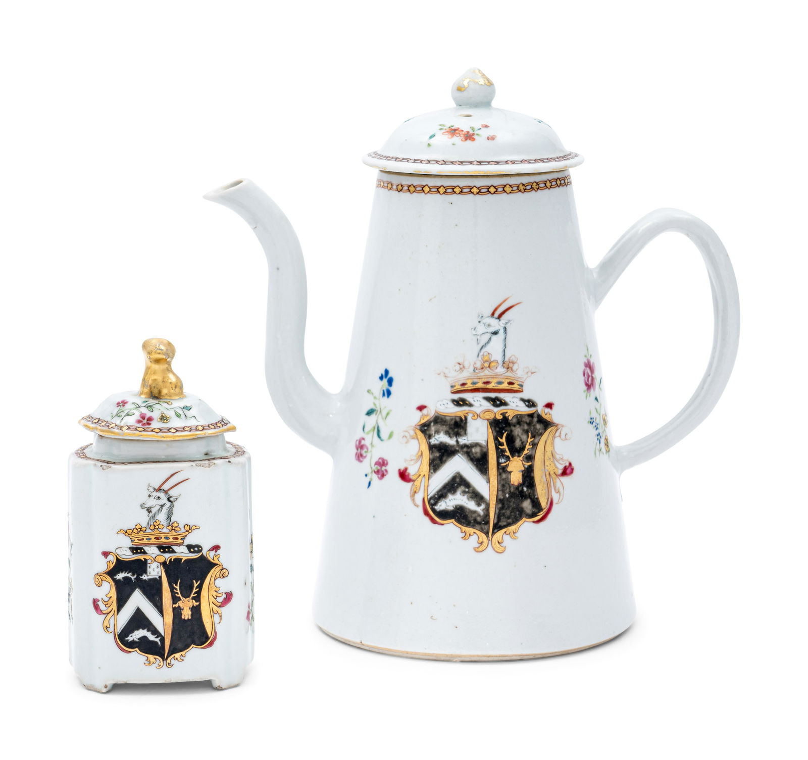 A Chinese Export Porcelain Armorial Coffee Pot and Tea Caddy (1 of 5)