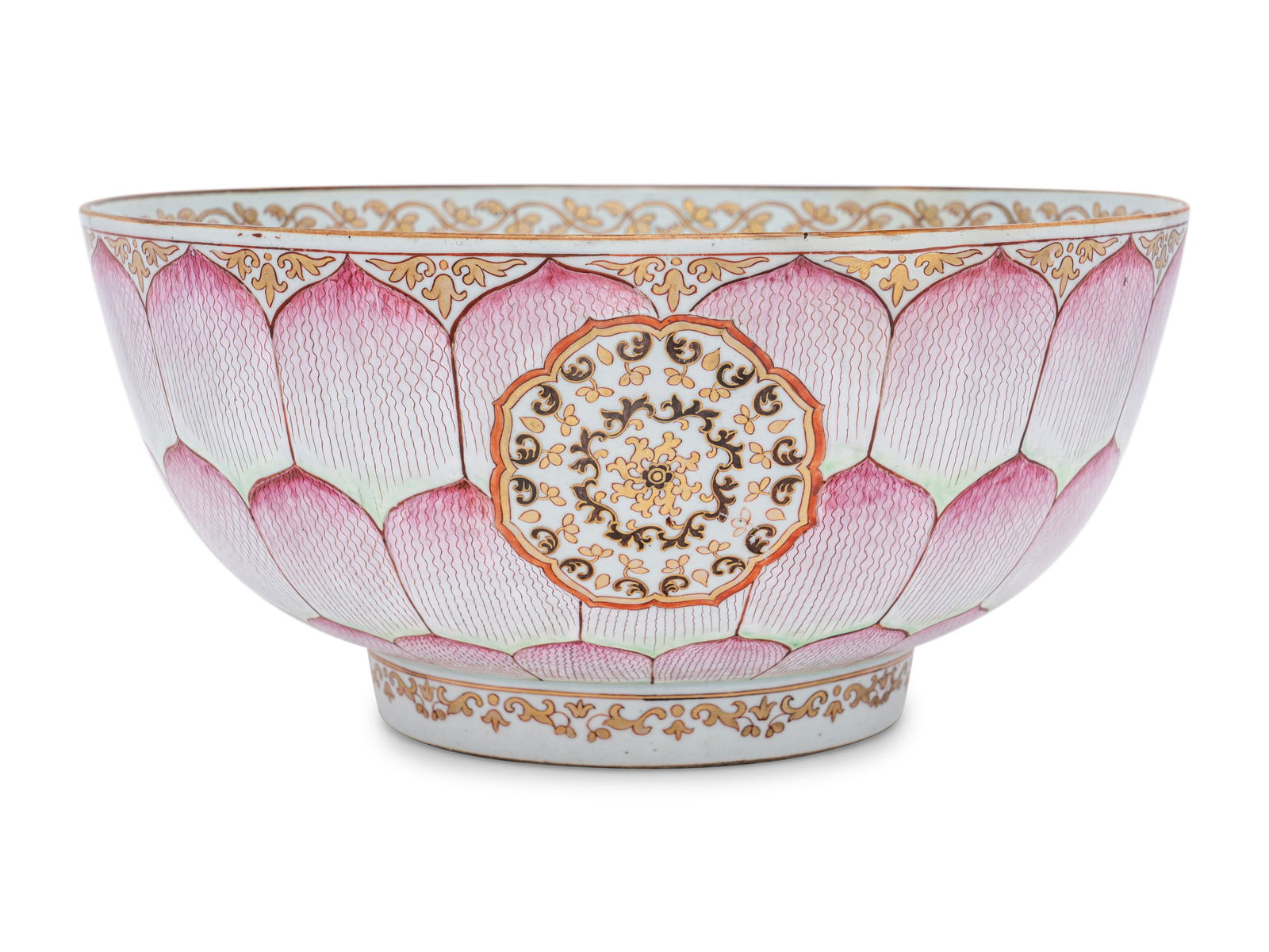 A Large Chinese Export Painted and Parcel-Gilt Porcelain Punch Bowl (1 of 4)