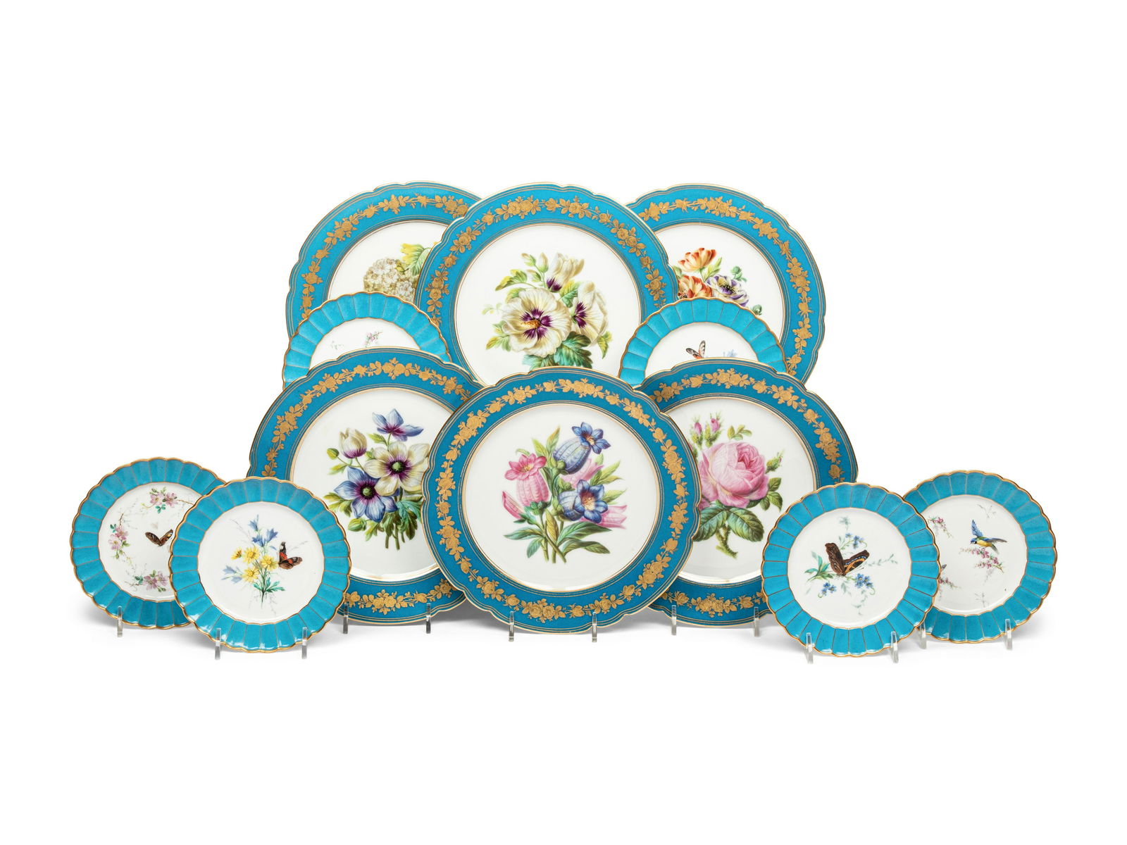 A Set of Six French Porcelain Botanical Dessert Plates and Six French Porcelain Bread Plates (1 of 5)