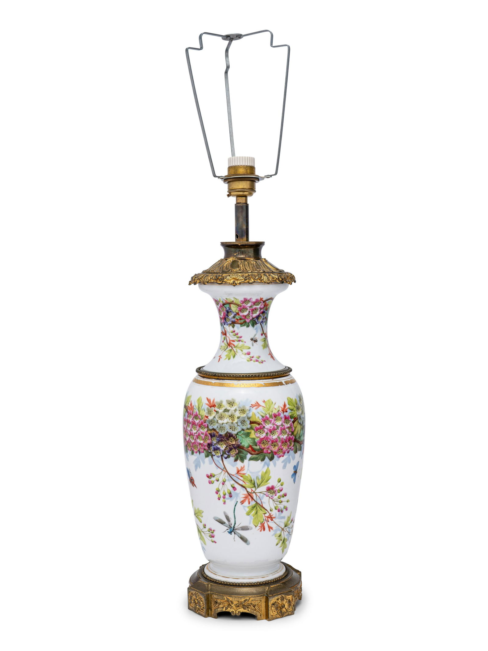 A French Painted Opaline Glass Vase Mounted as a Lamp (1 of 5)