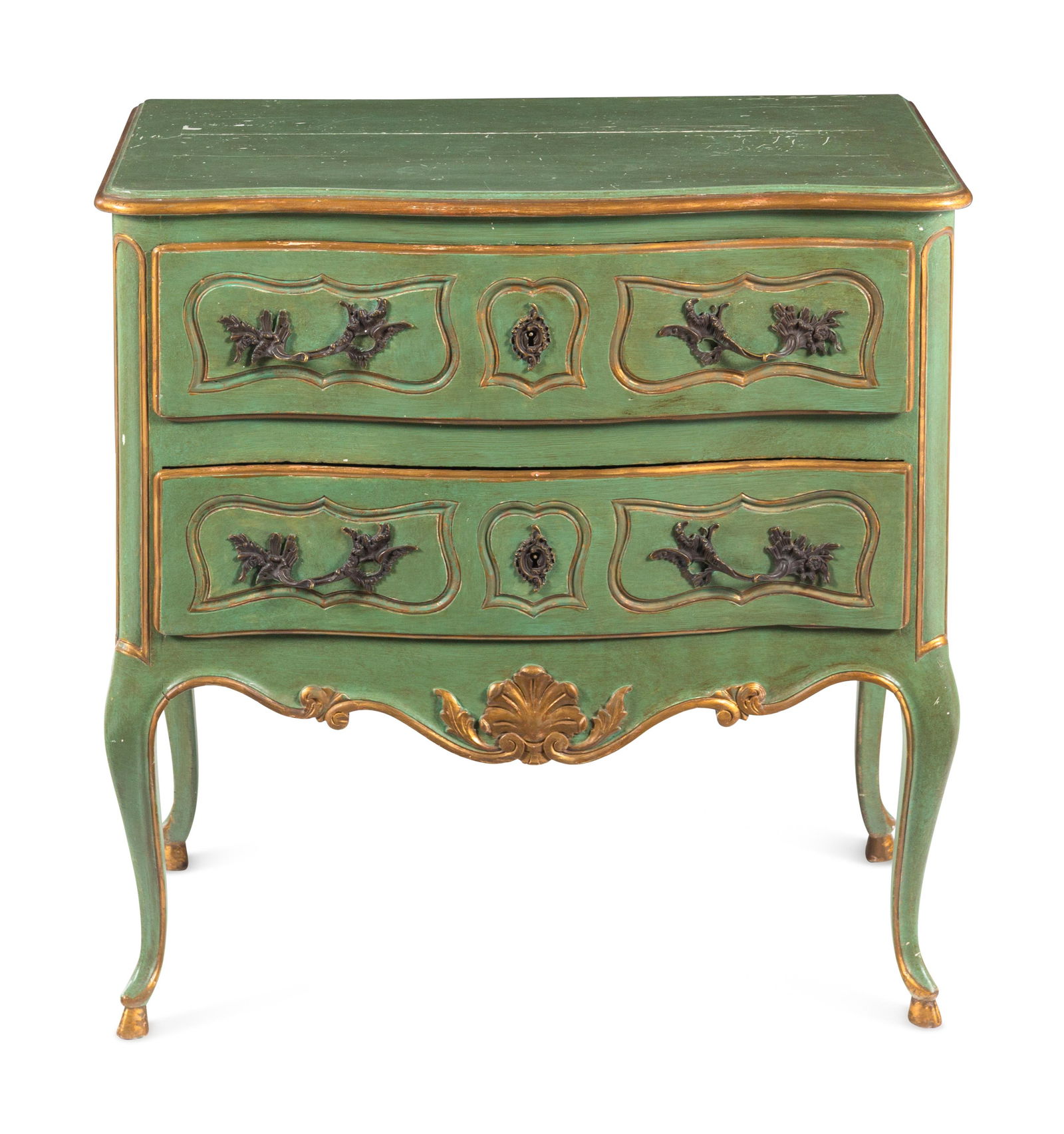 A Louis XV Provincial Style Green-Painted and Parcel-Gilt Commode (1 of 6)