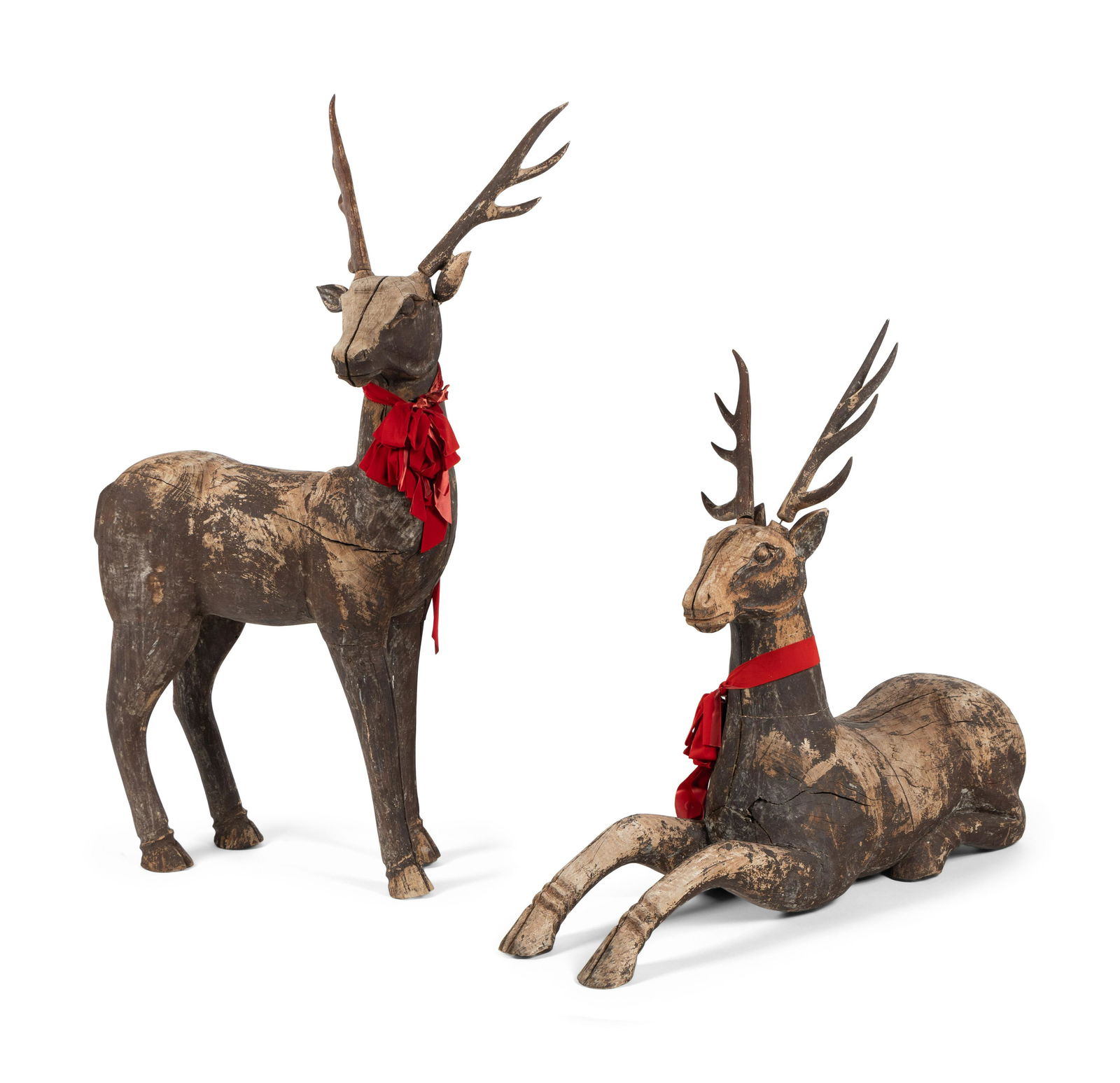 A Pair of Southeast Asian Carved Teak Deer Figures (1 of 3)