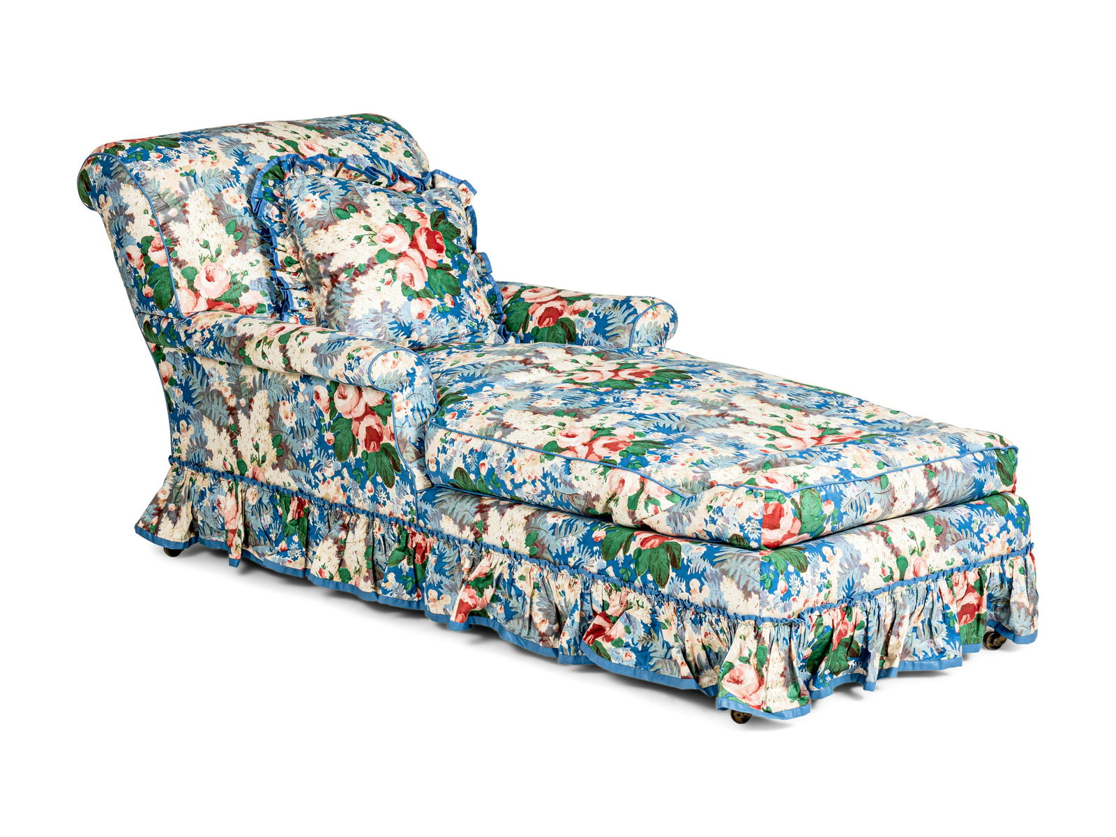 A Victorian Chintz-Upholstered Mahogany Chaise Longue (1 of 5)
